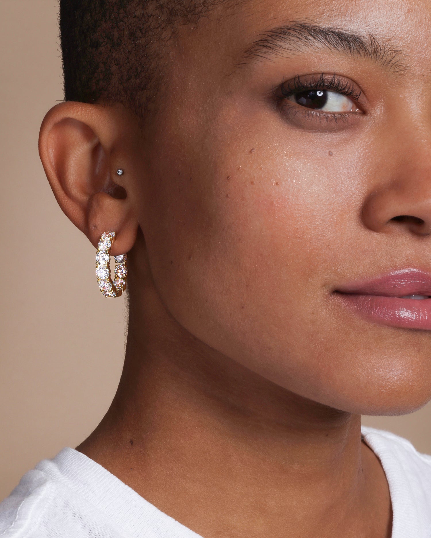 Melinda Maria Oh She Fancy Inside Out Huggie Hoop Earrings Gold White Diamondettes