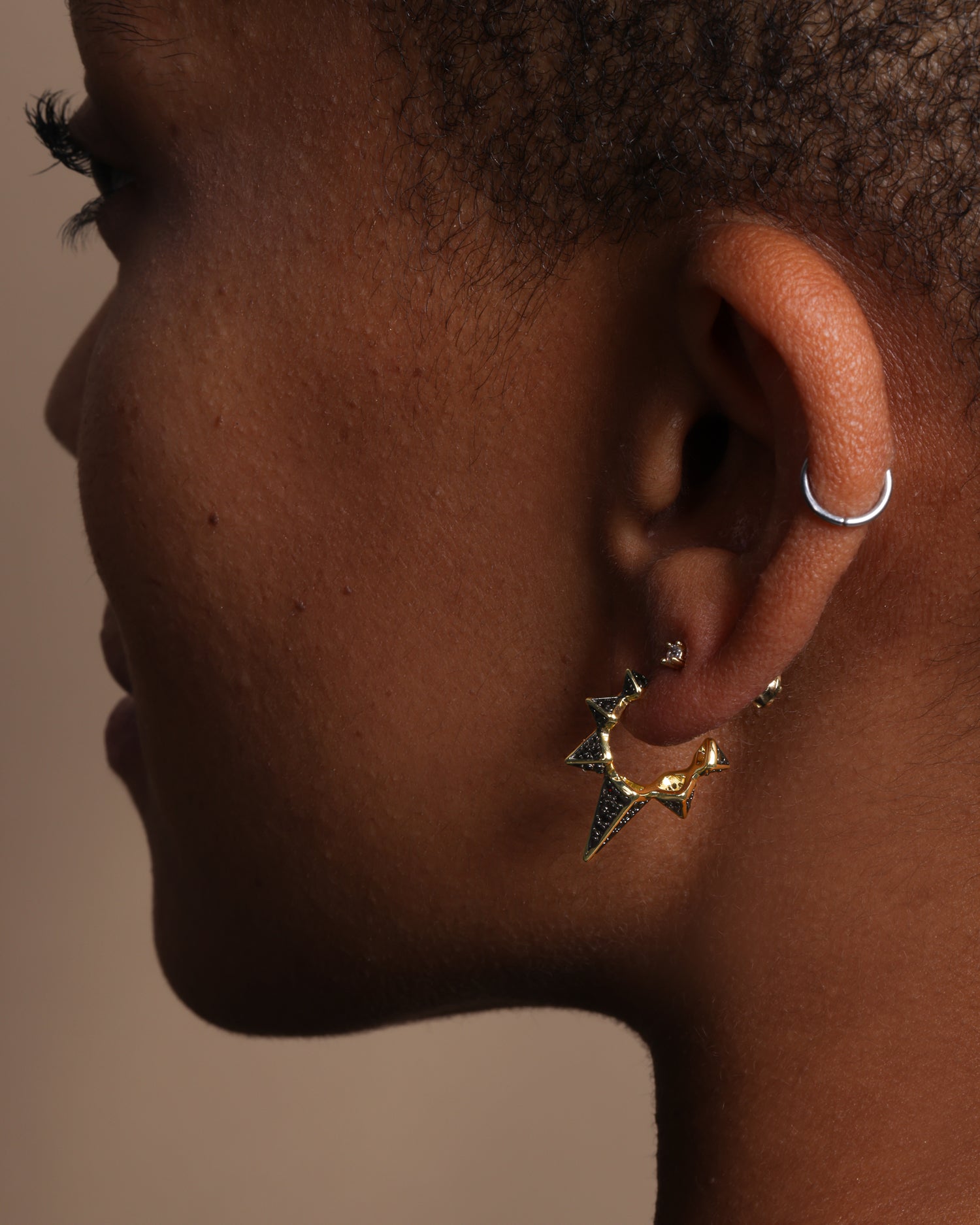 Gabriella Pavé Spiked Hoops - Gold|Black Metal|Black Diamondettes