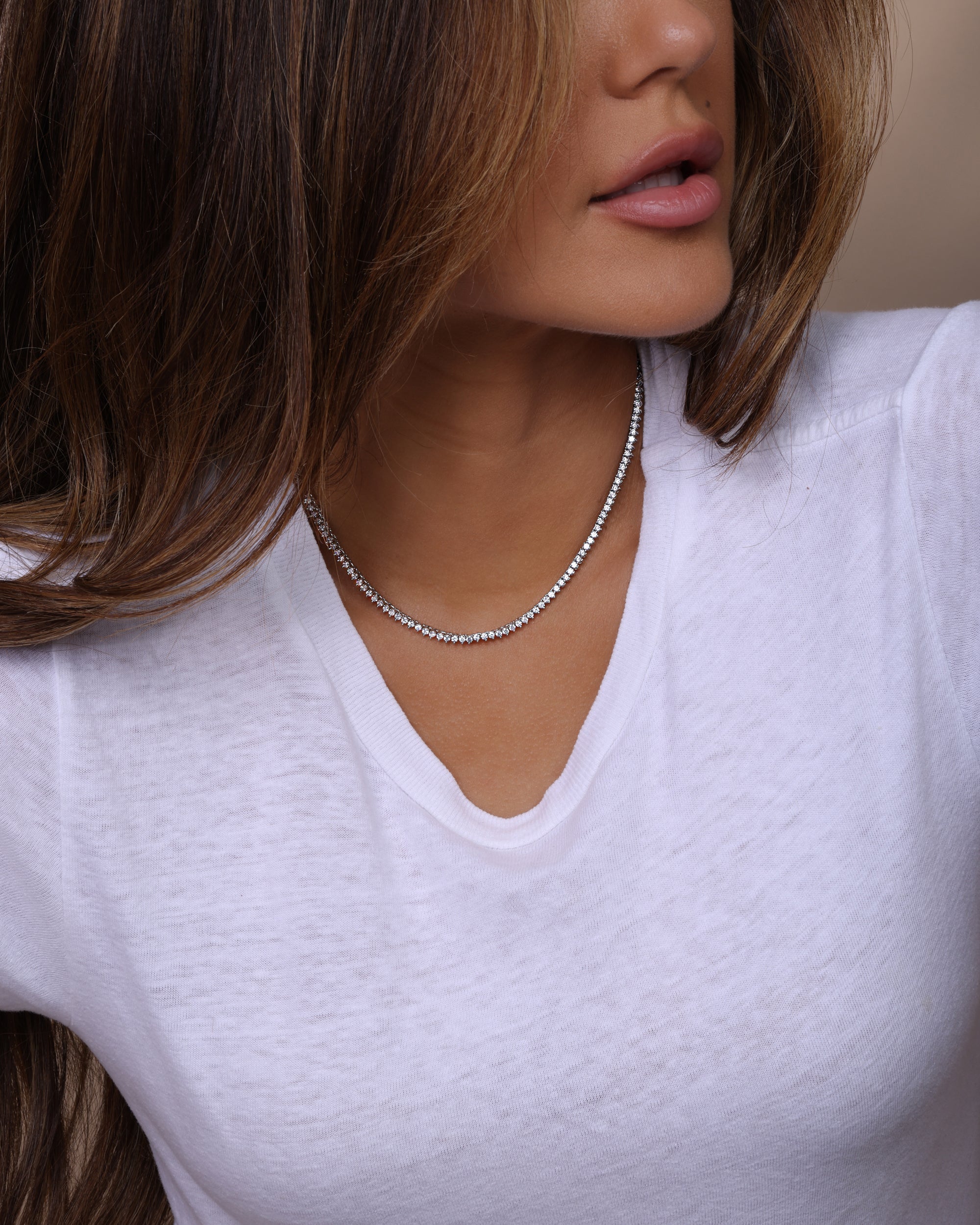 Baby Not Your Basic Silver|White Diamond Tennis Necklace 16