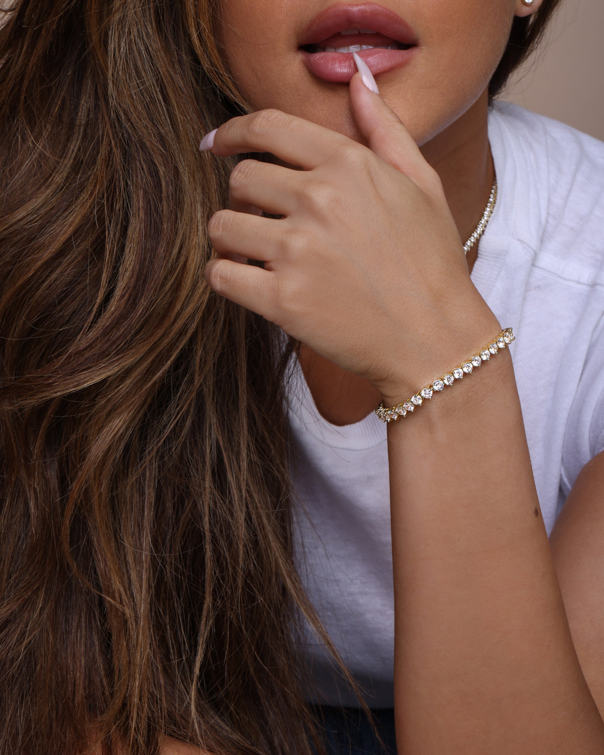 Mama Not Your Basic Tennis Bracelet - Gold|White Diamondettes