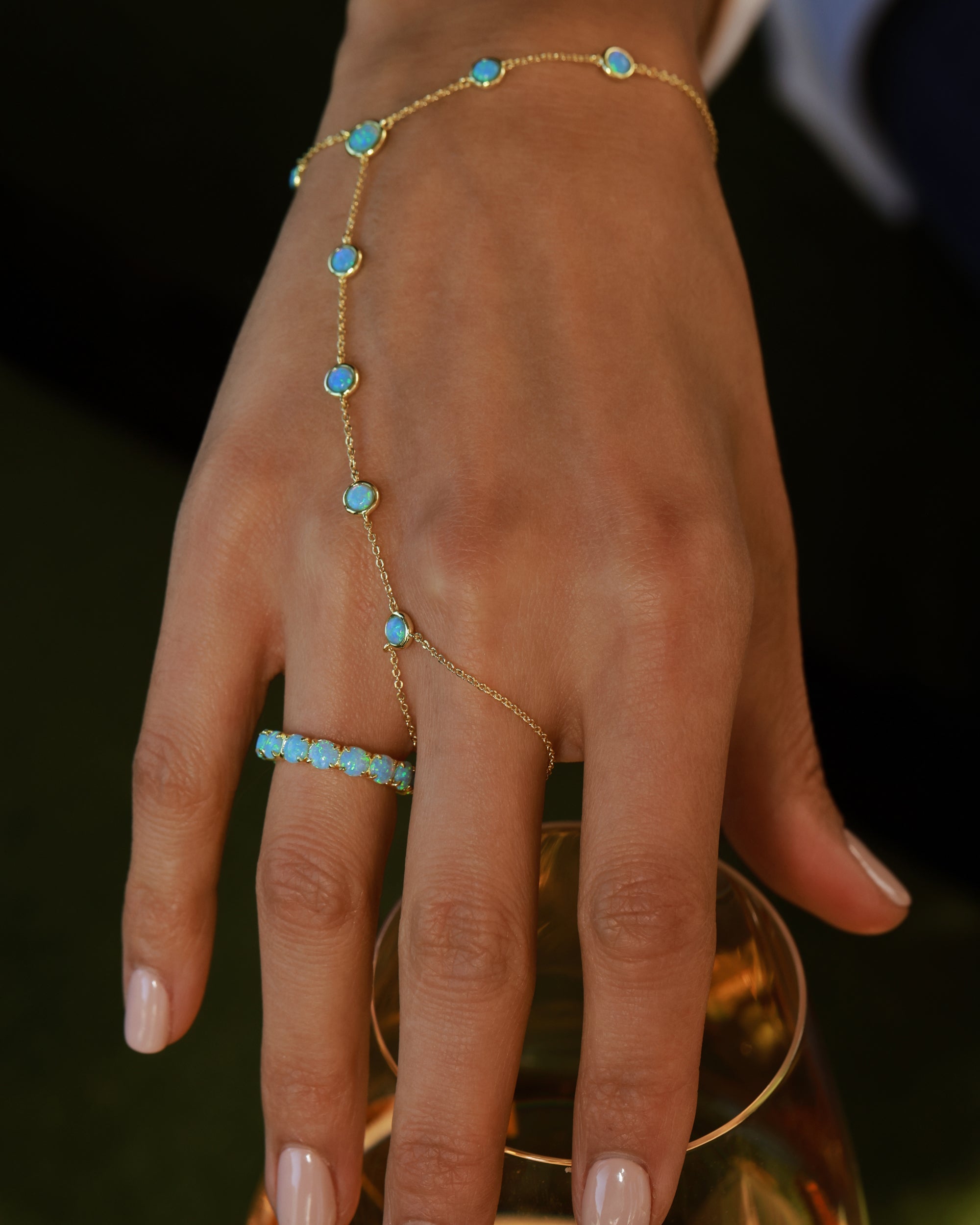 Mojave Hand Chain - Gold|Blue Opal