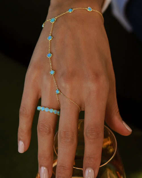 Mojave Hand Chain - Gold|Blue Opal