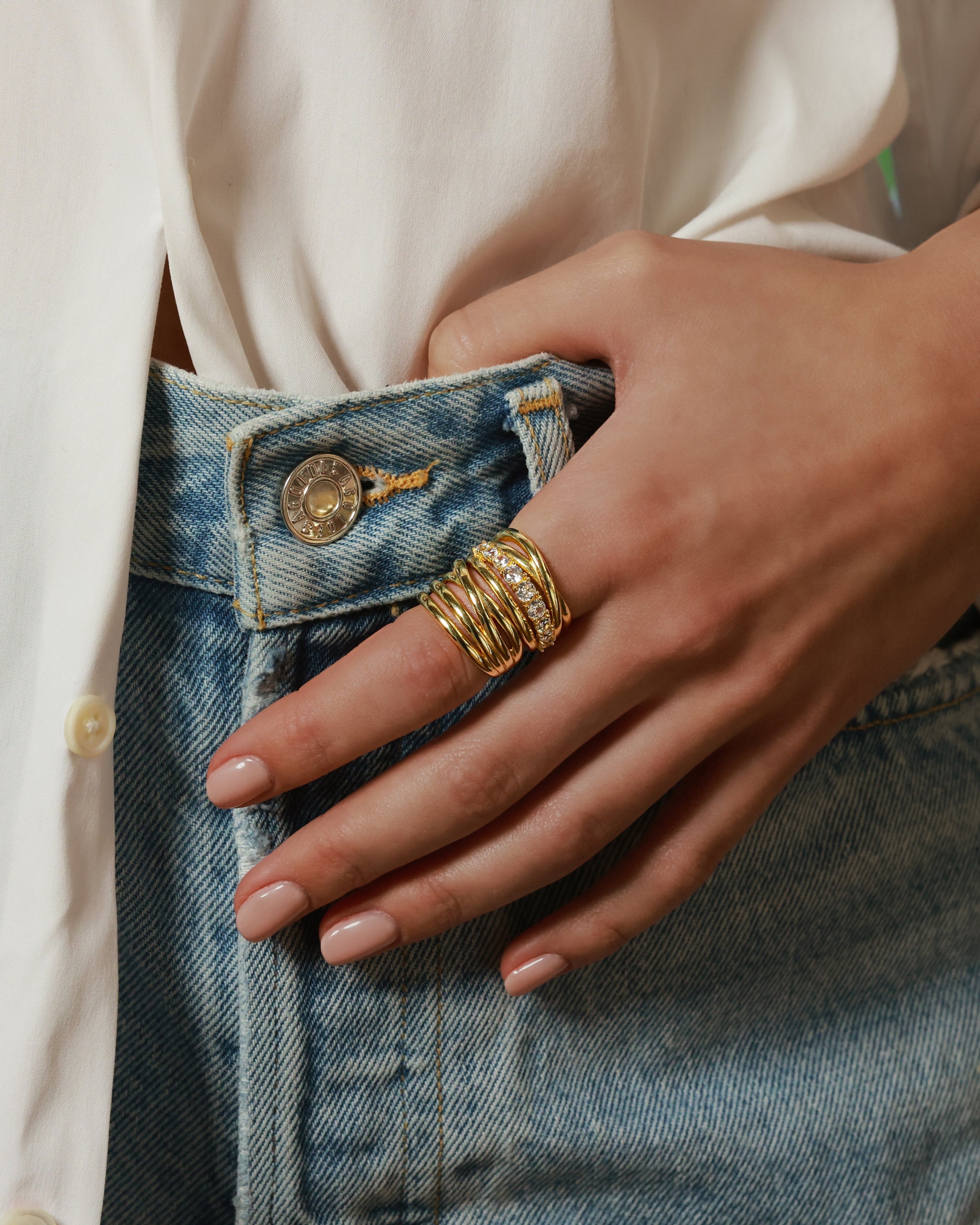 "Oh She Fancy" Stacked Diamond Ring - Gold|White Diamondettes