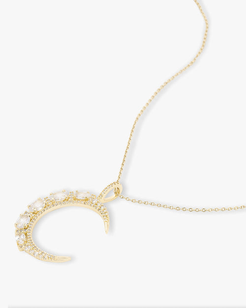 She's an Icon Moon Necklace - Gold|White Diamondettes