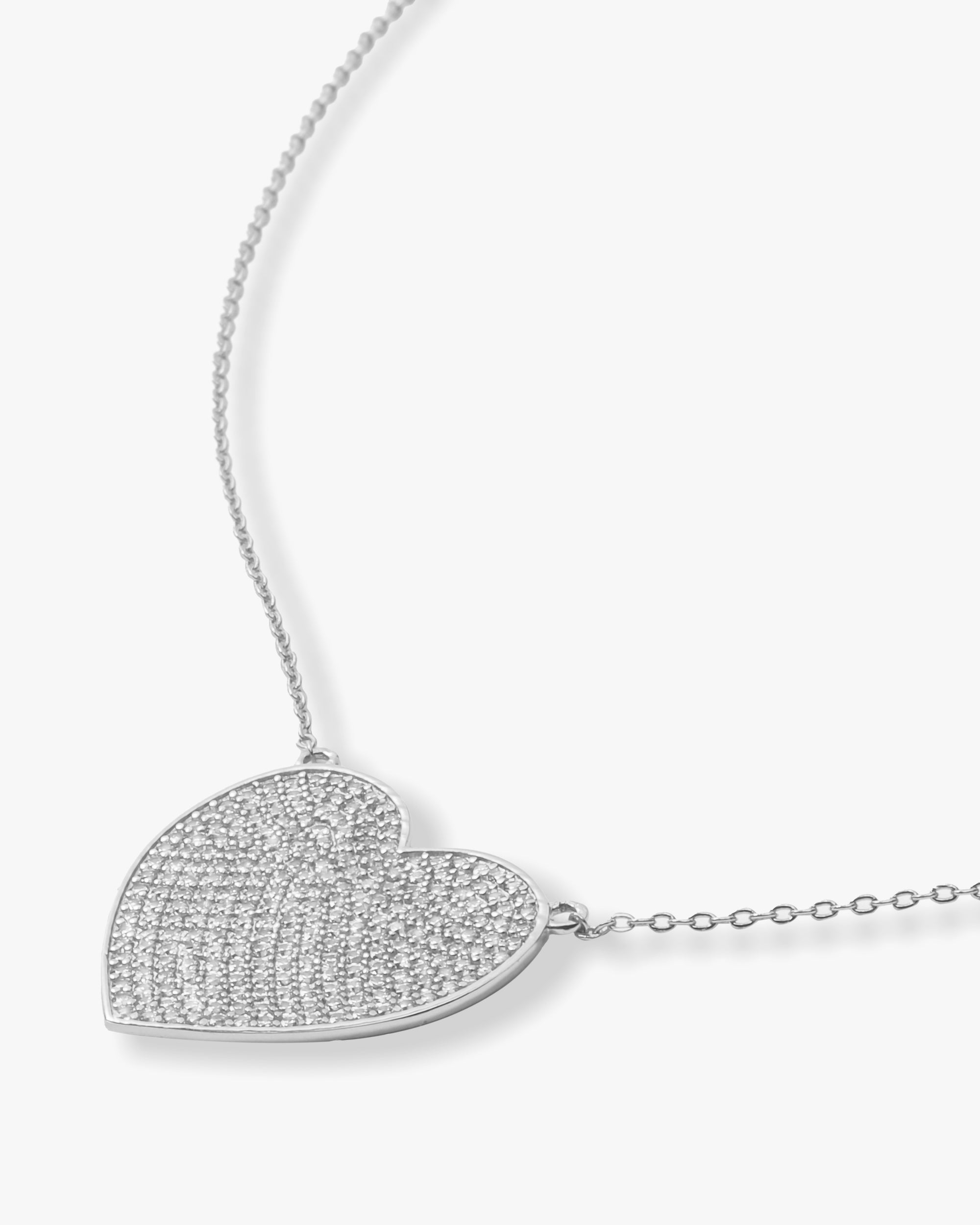 XL You Have My Whole Heart Pavé Necklace 18" - Silver|White Diamondettes