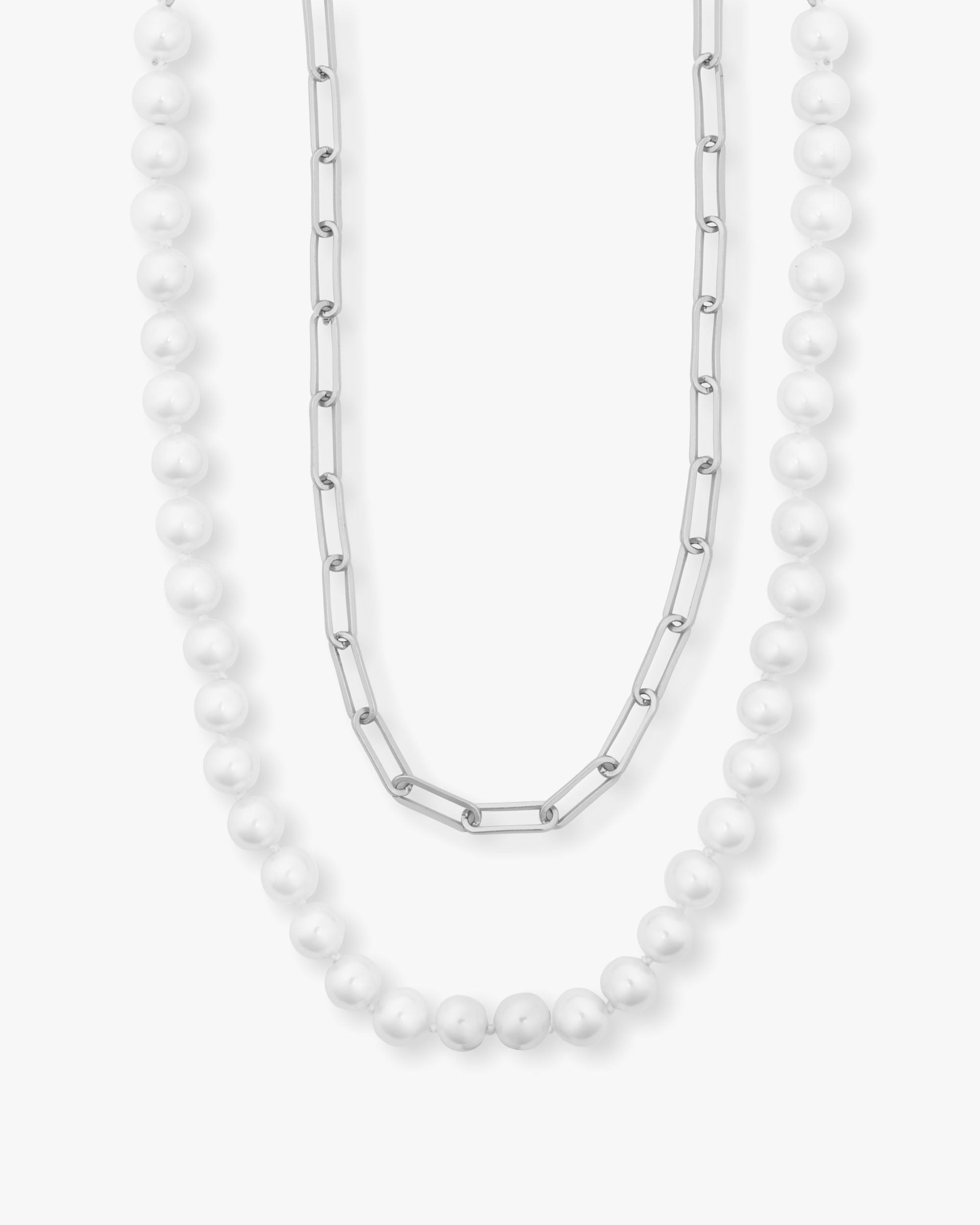 Samantha Half Chain Pearl Necklace 30" - Silver