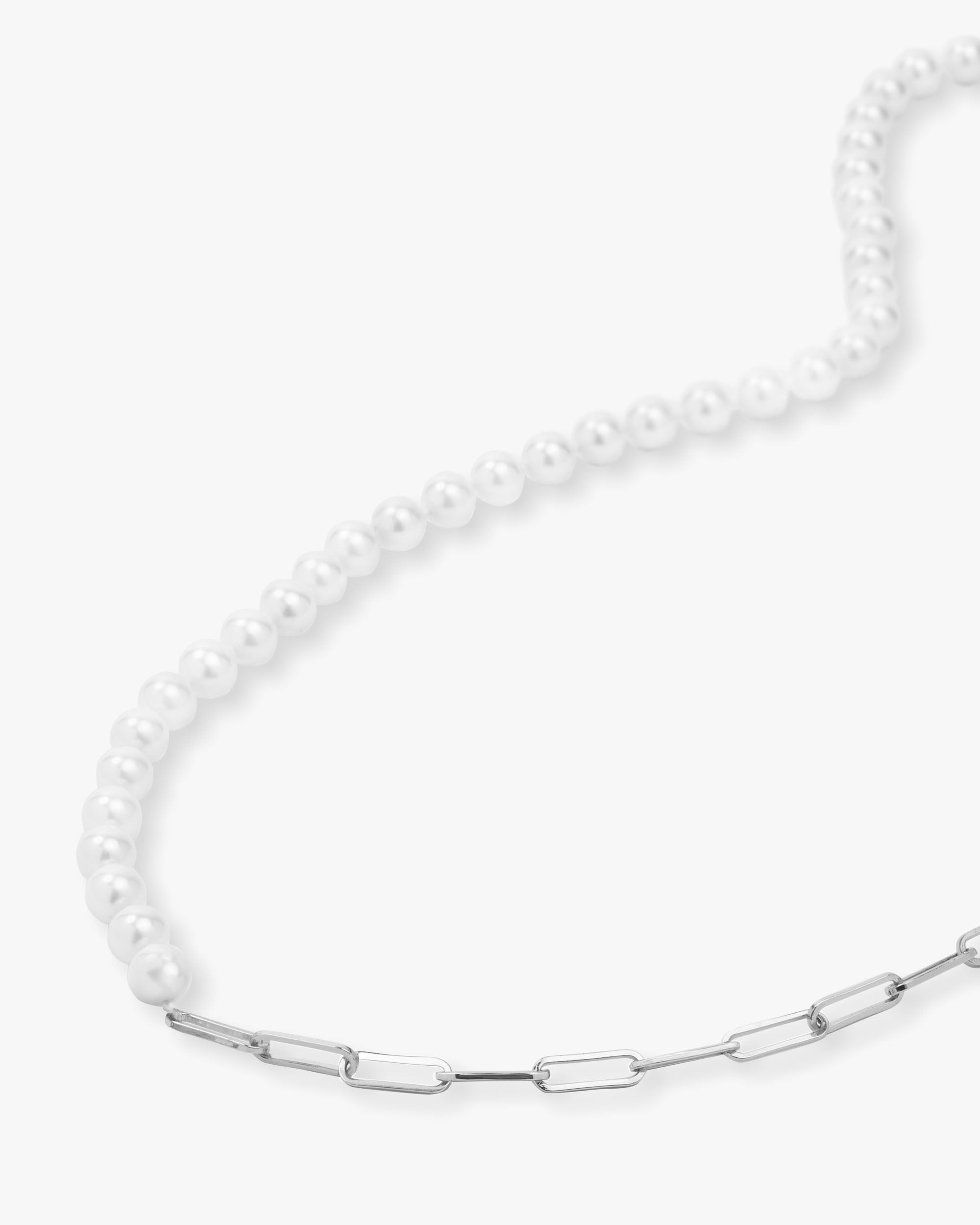 Samantha Half Chain Pearl Necklace 30" - Silver