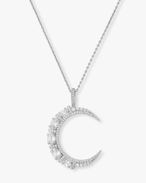 She's an Icon Moon Necklace - Silver|White Diamondettes