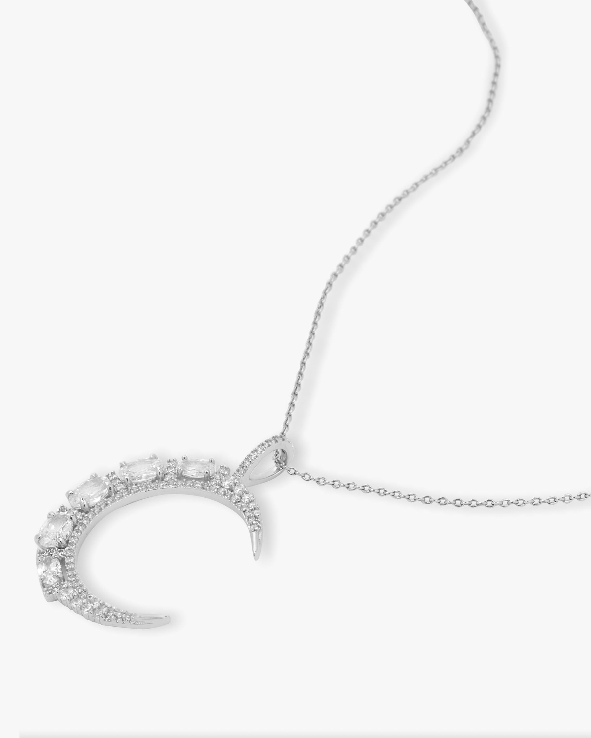 She's an Icon Moon Necklace - Silver|White Diamondettes