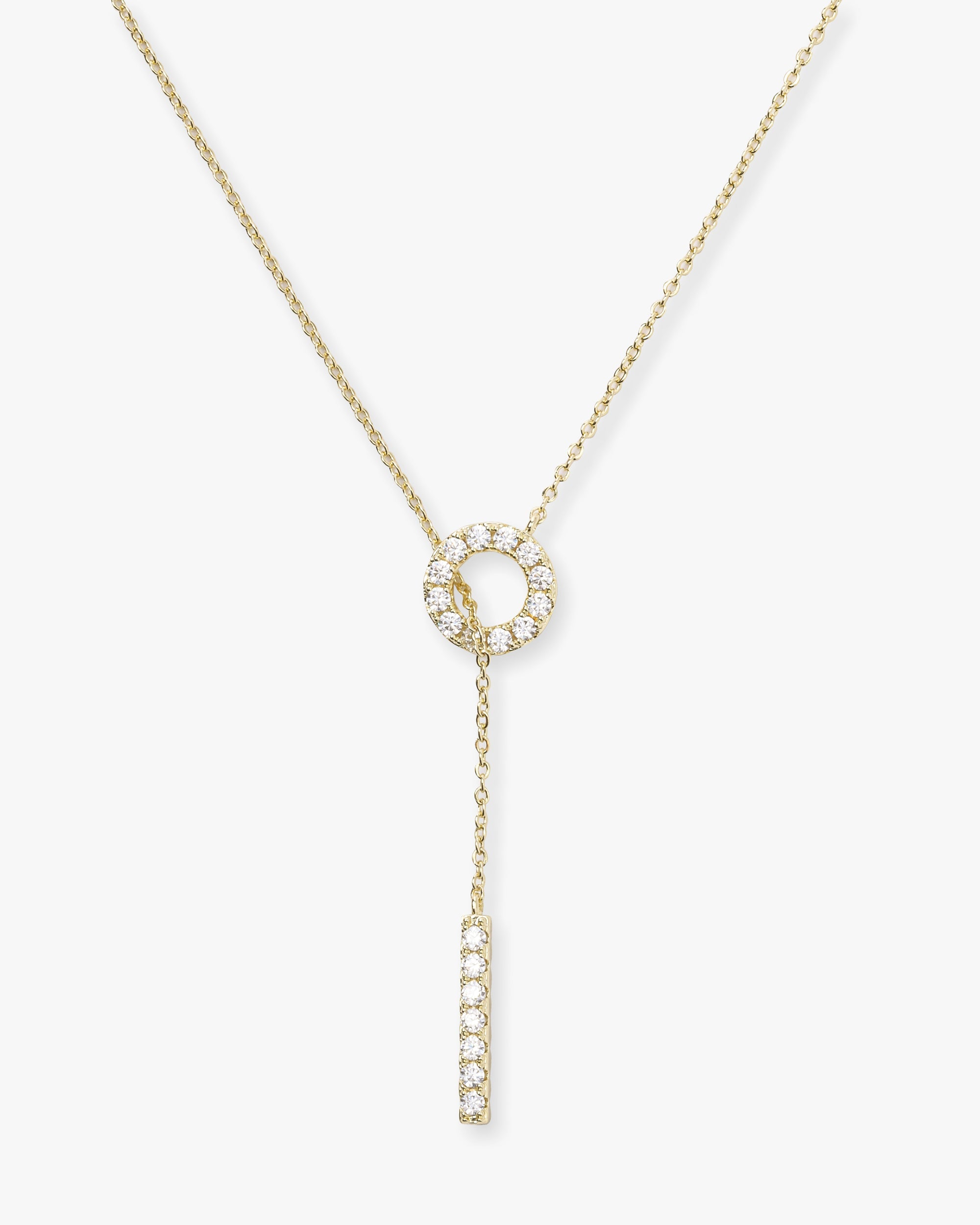 "Oh She Fancy" Lariat Necklace - Gold|White Diamondettes