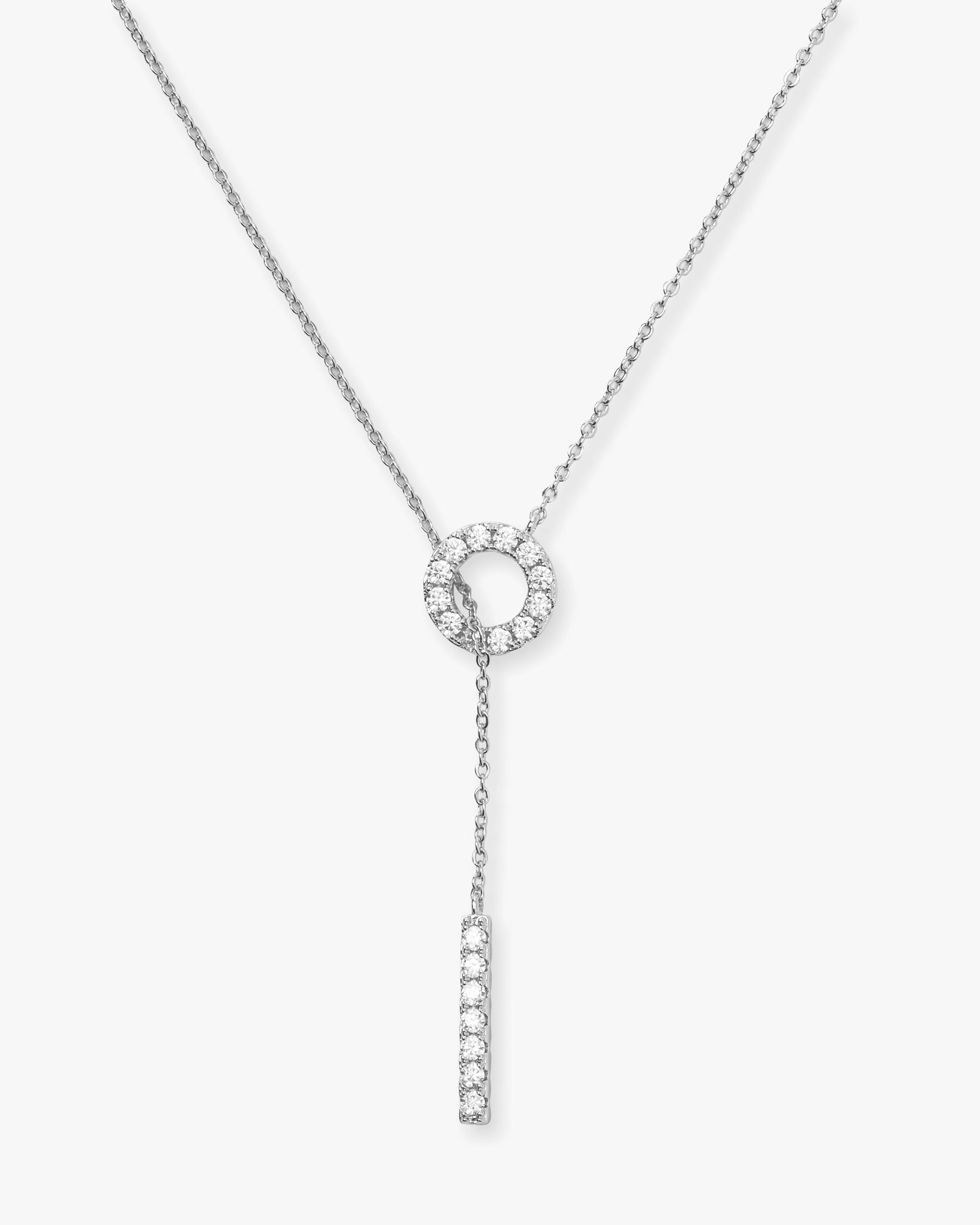 "Oh She Fancy" Lariat Necklace - Silver|White Diamondettes