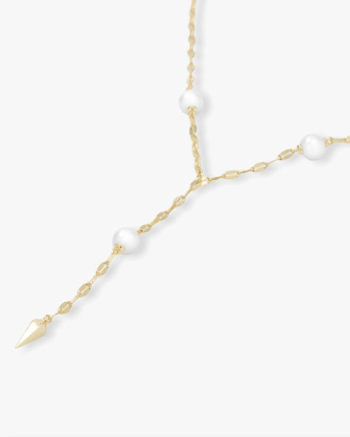 Perfect Pearl Drop Lariat Necklace - Gold