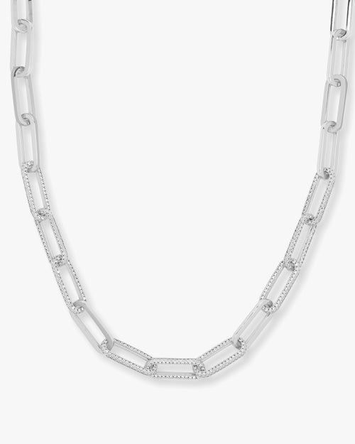 Carrie Pavé Chain Necklace - Silver|White Diamondettes