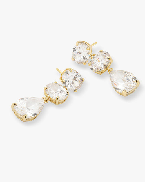 Hello Gorgeous Drop Earrings - Gold|White Diamondettes