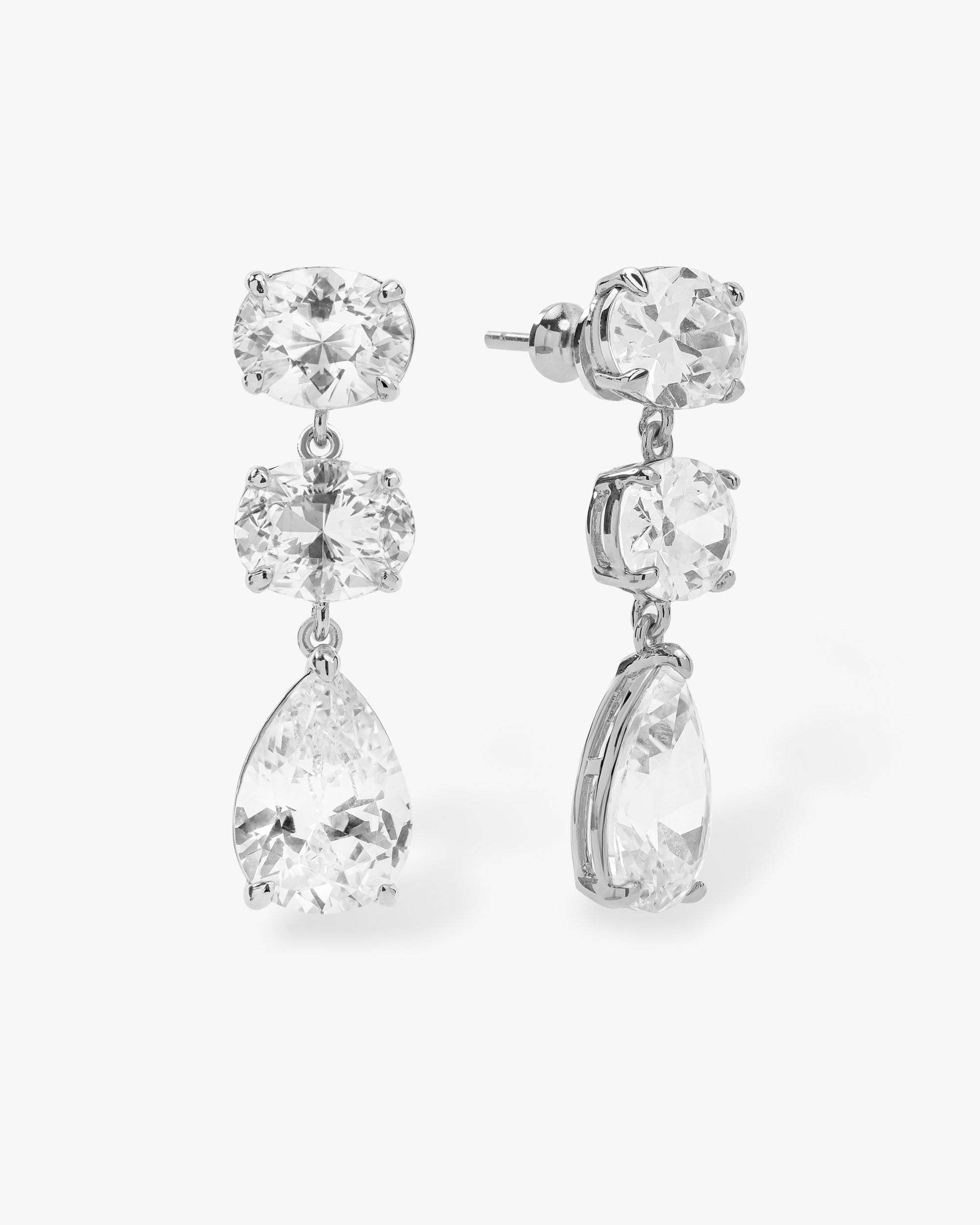 Hello Gorgeous Drop Earrings - Silver|White Diamondettes