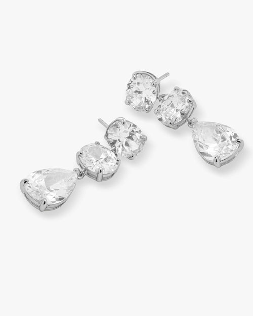 Hello Gorgeous Drop Earrings - Silver|White Diamondettes