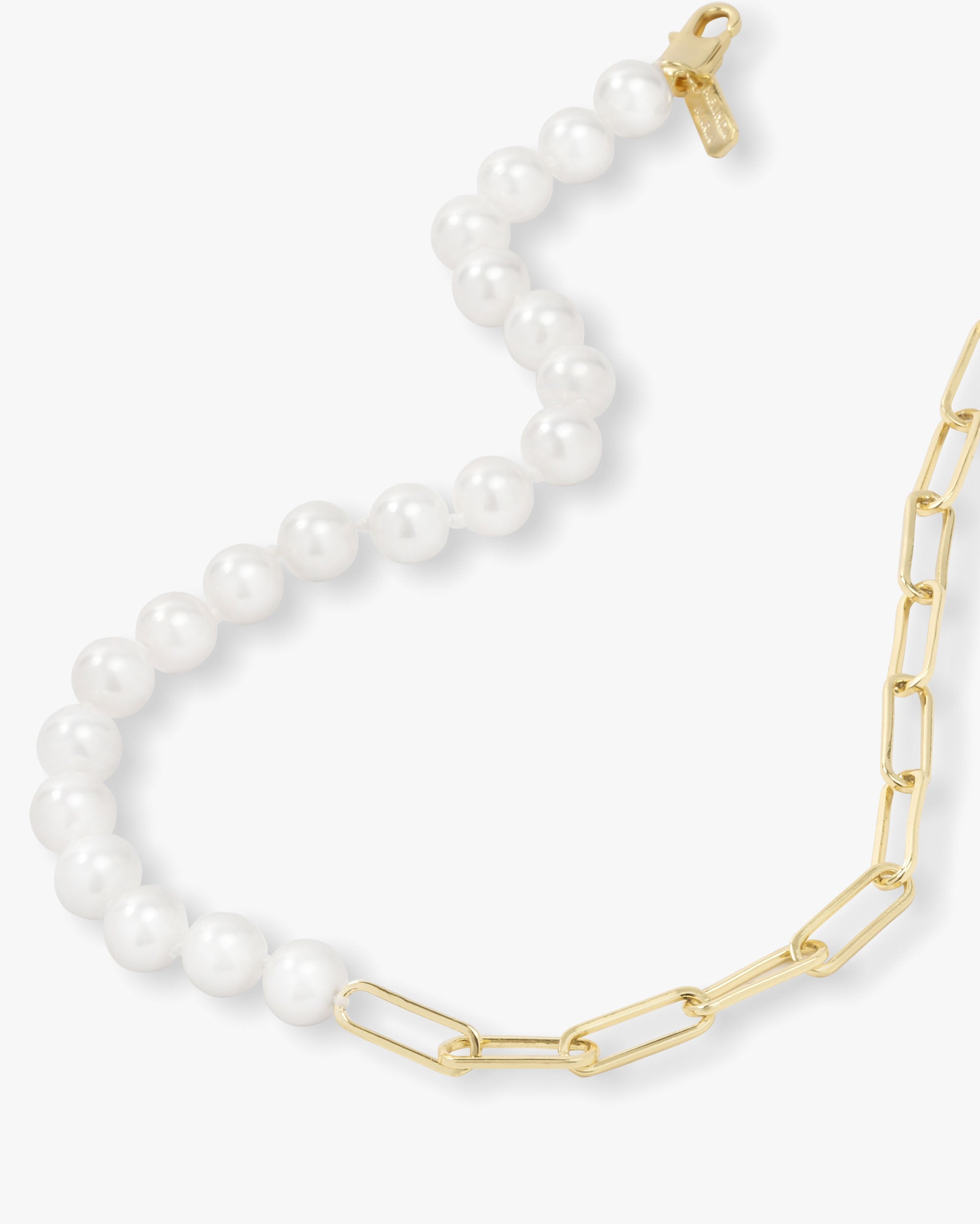 Samantha Half Chain Pearl Necklace 15" - Gold