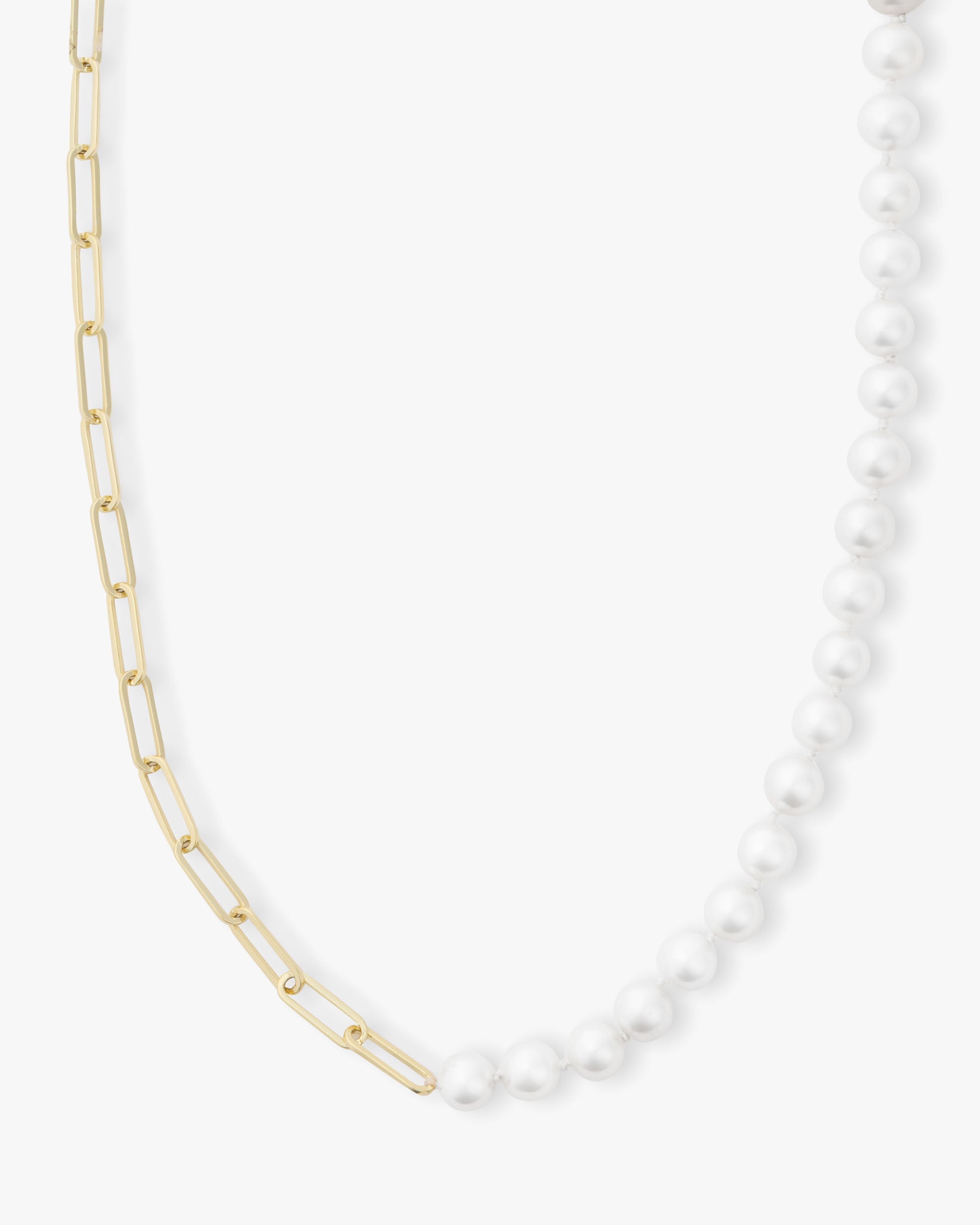 Samantha Half Chain Pearl Necklace 15" - Gold