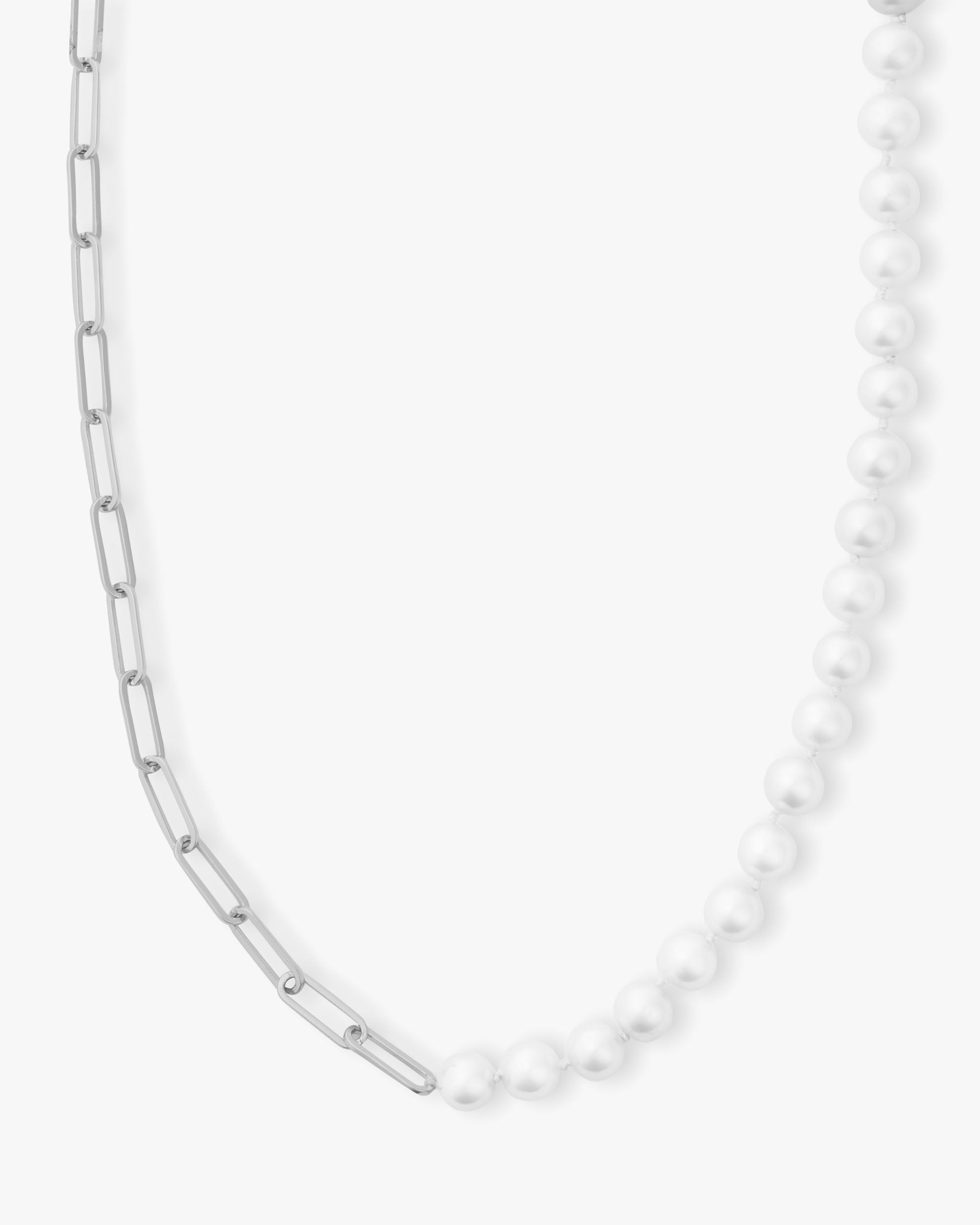 Samantha Half Chain Pearl Necklace 15" - Silver