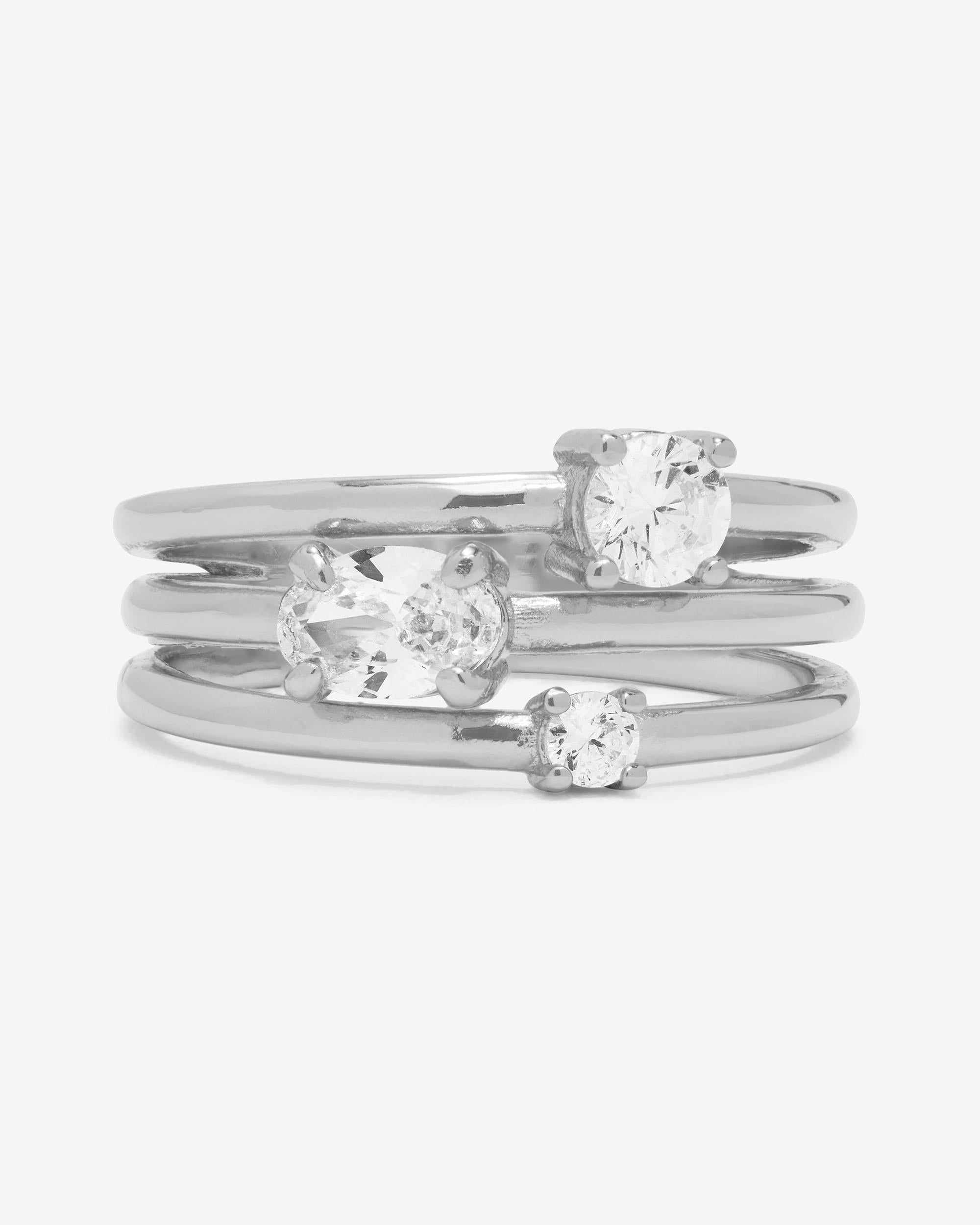 Nina Stacked Ring - Silver|White Diamondettes