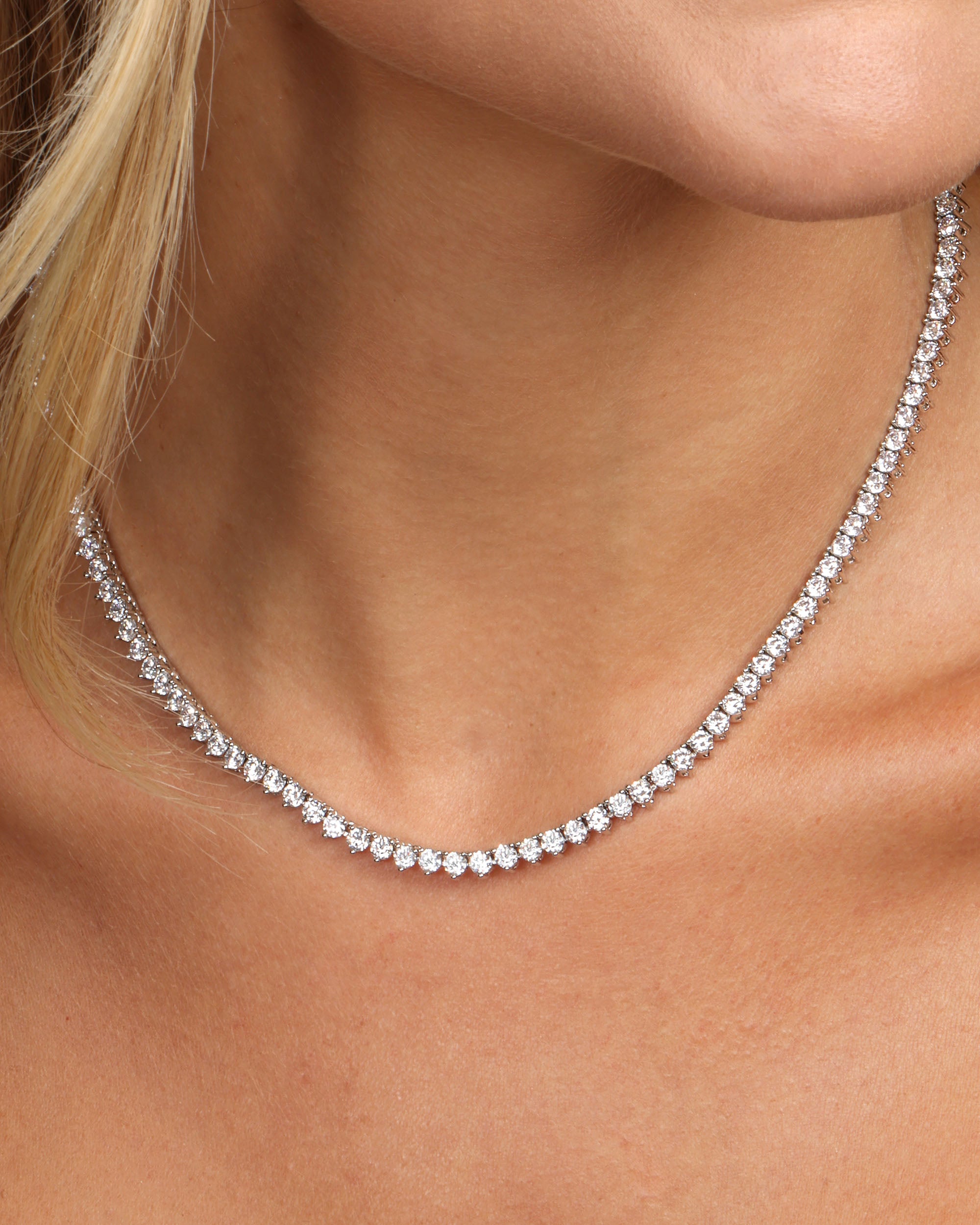 Not Your Basic Tennis Necklace 16" - Silver|White Diamondettes