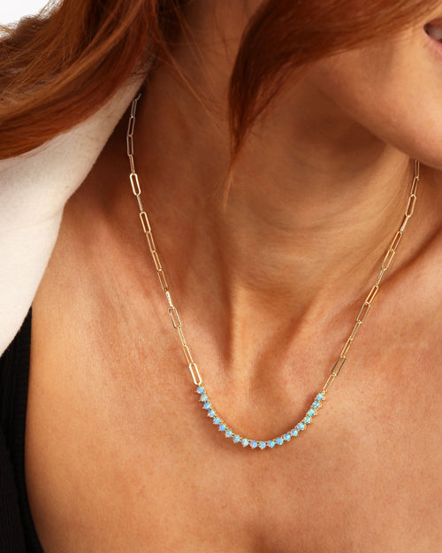 Not Your Basic Samantha Tennis Necklace - Gold|Blue Opal