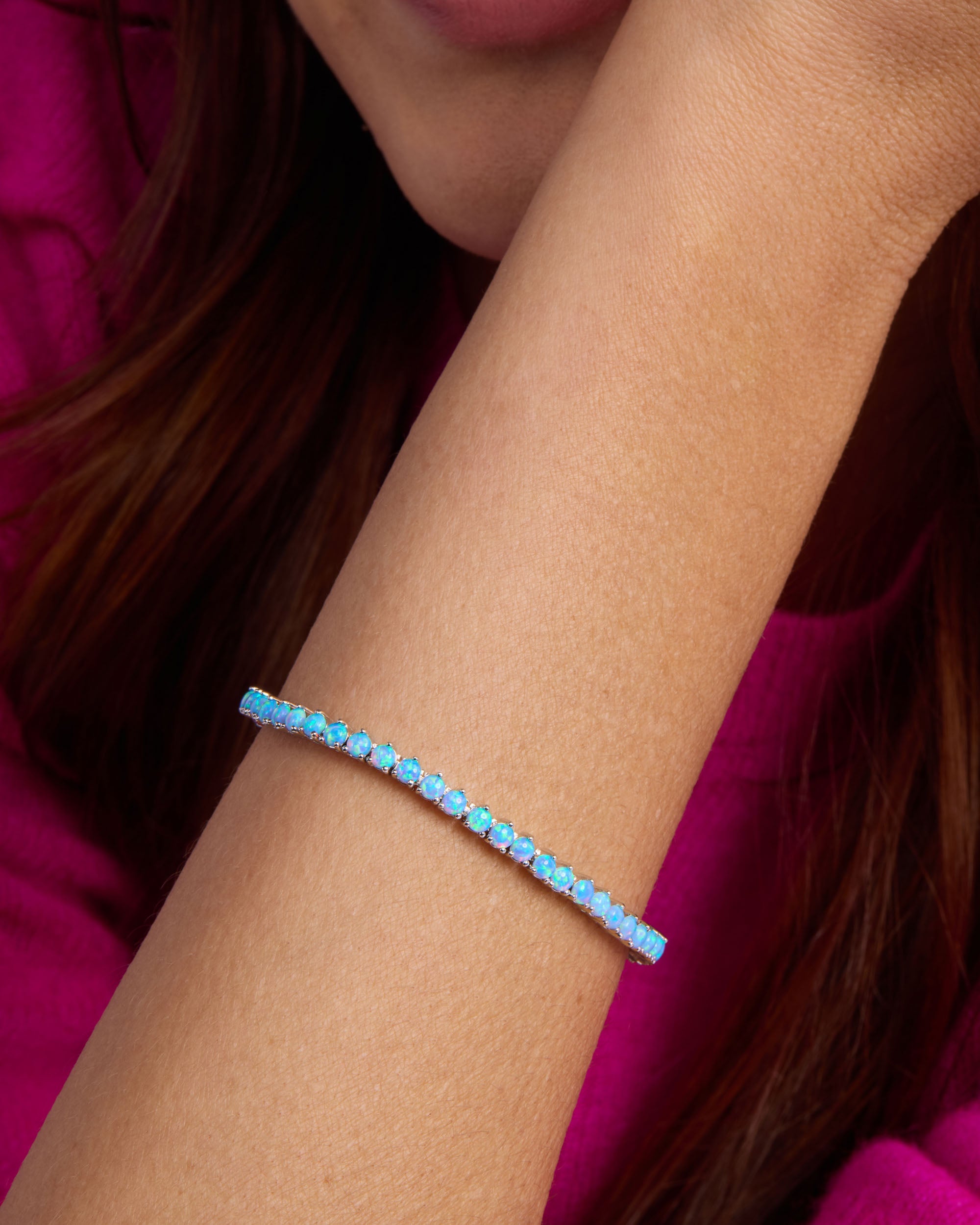 Not Your Basic Tennis Bracelet - Silver|Blue Opal