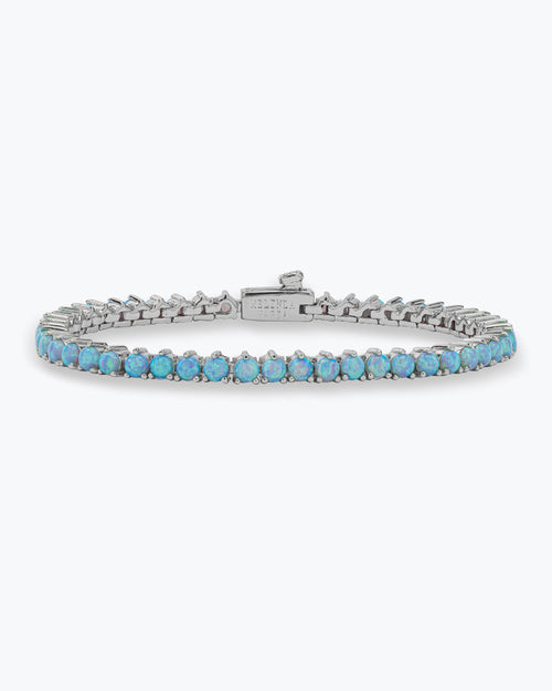 Not Your Basic Tennis Bracelet - Silver|Blue Opal