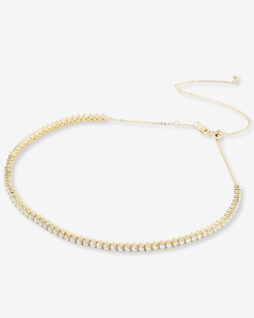 Not Your Basic Tennis Choker - Gold|White Diamondettes