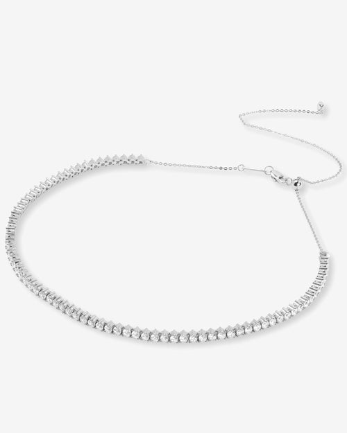 Not Your Basic Tennis Choker - Silver|White Diamondettes