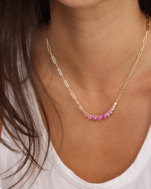 Not Your Basic Graduated Ombré Samantha Tennis Necklace - Gold|Pink Sapphire Ombré