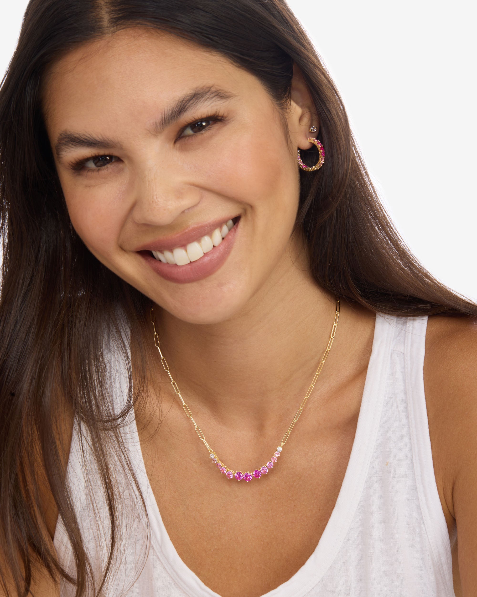 Not Your Basic Graduated Ombré Samantha Tennis Necklace - Gold|Pink Sapphire Ombré