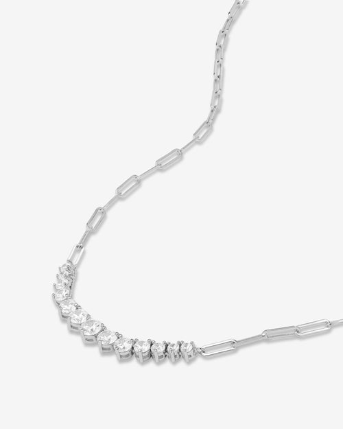 Not Your Basic Graduated Samantha Tennis Necklace - Silver|White Diamondettes