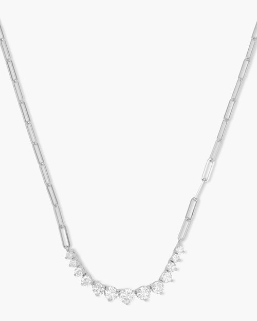 Not Your Basic Graduated Samantha Tennis Necklace - Silver|White Diamondettes