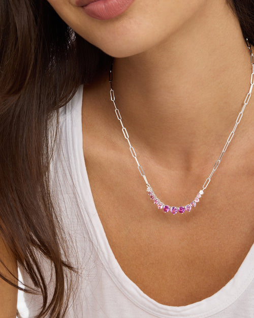 Not Your Basic Graduated Ombré Samantha Tennis Necklace - Silver|Pink Sapphire Ombré