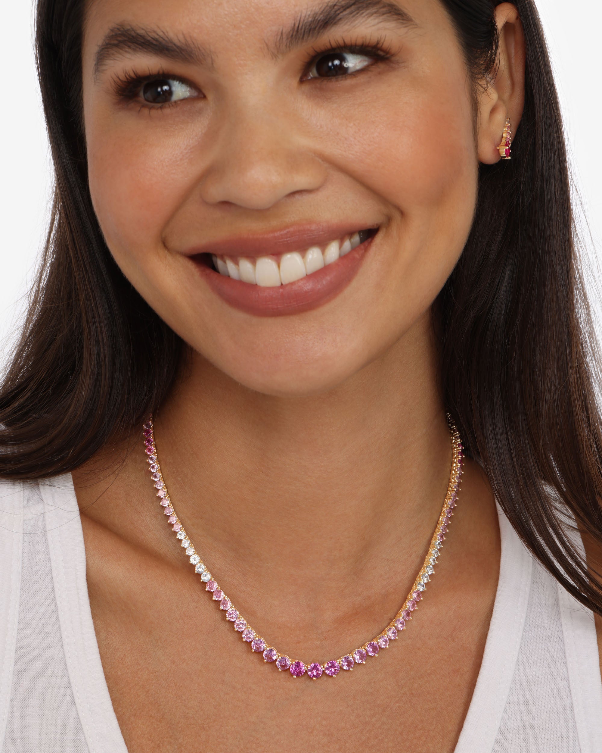 Not Your Basic Graduated Ombré Tennis Necklace 16" - Gold|Pink Sapphire Ombré