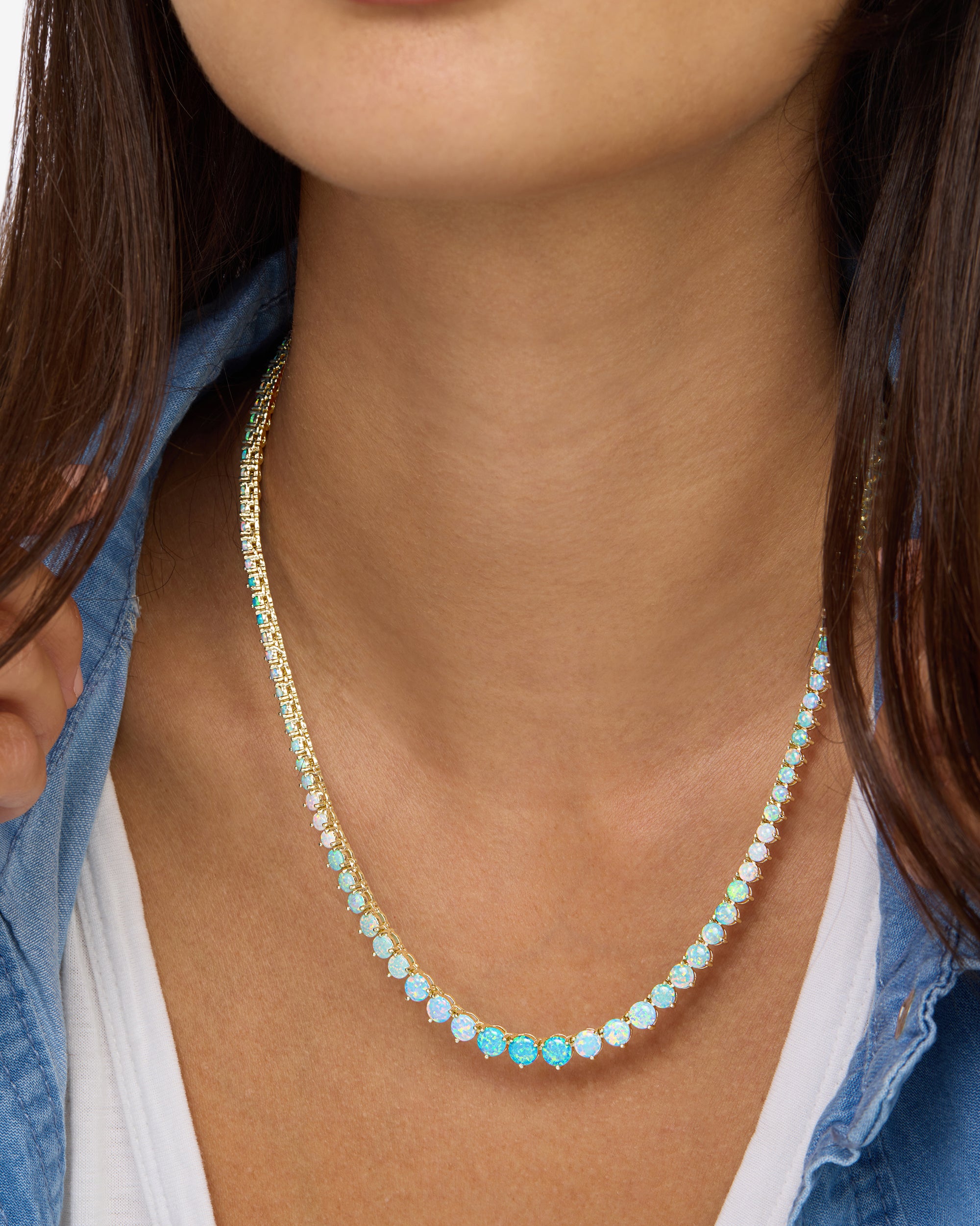 Not Your Basic Graduated Ombré Tennis Necklace 18" - Gold|Blue Opal Ombré