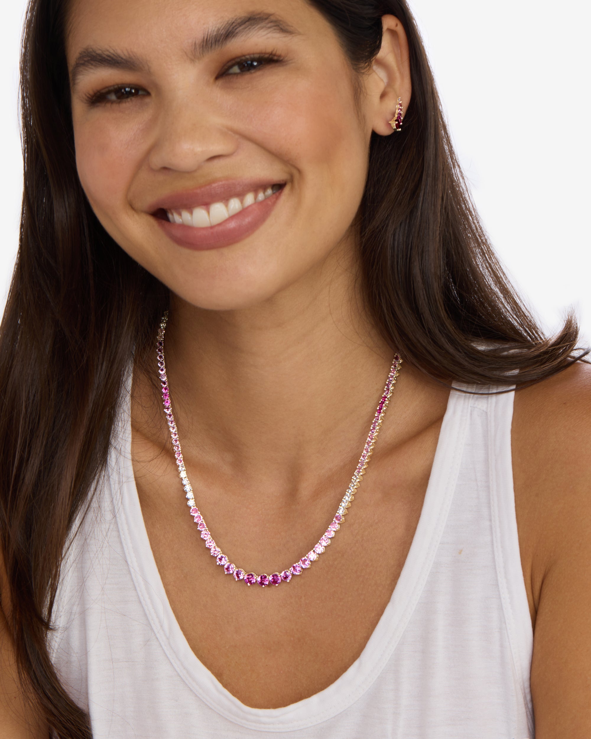 Not Your Basic Graduated Ombré Tennis Necklace 18" - Silver|Pink Sapphire Ombré