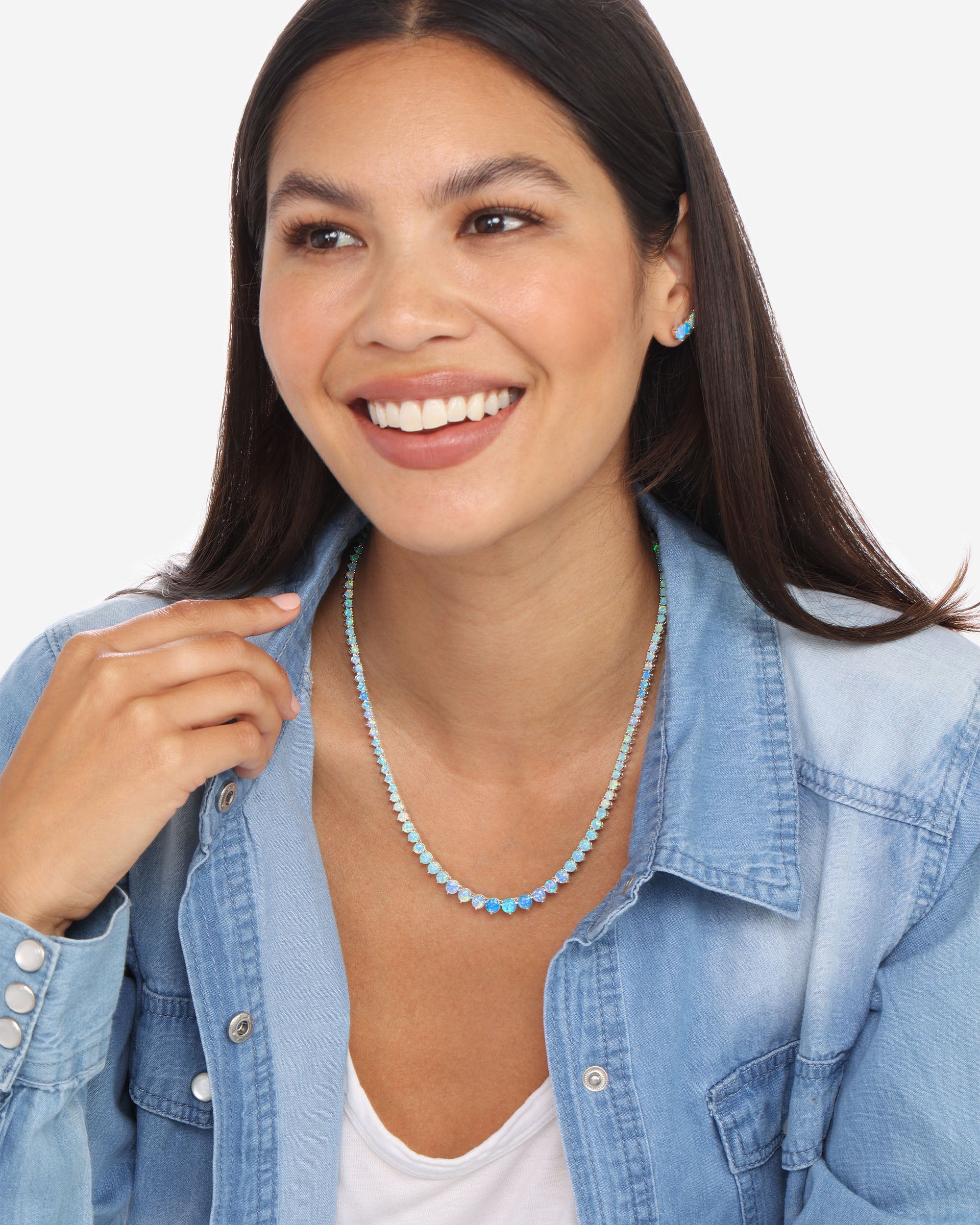 Not Your Basic Graduated Ombré Tennis Necklace 18" - Gold|Blue Opal Ombré