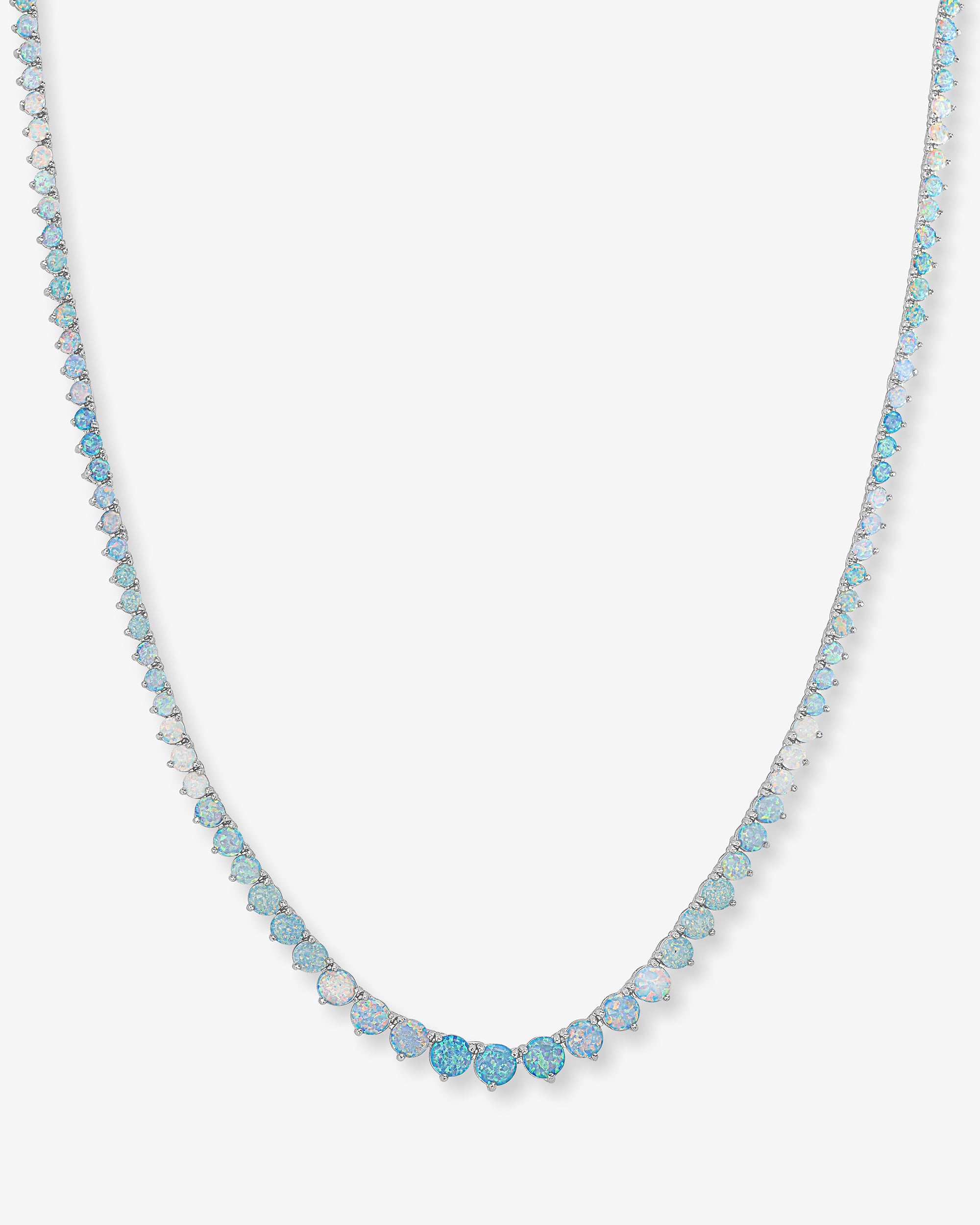 Not Your Basic Graduated Ombré Tennis Necklace 16" - Silver|Blue Opal Ombré