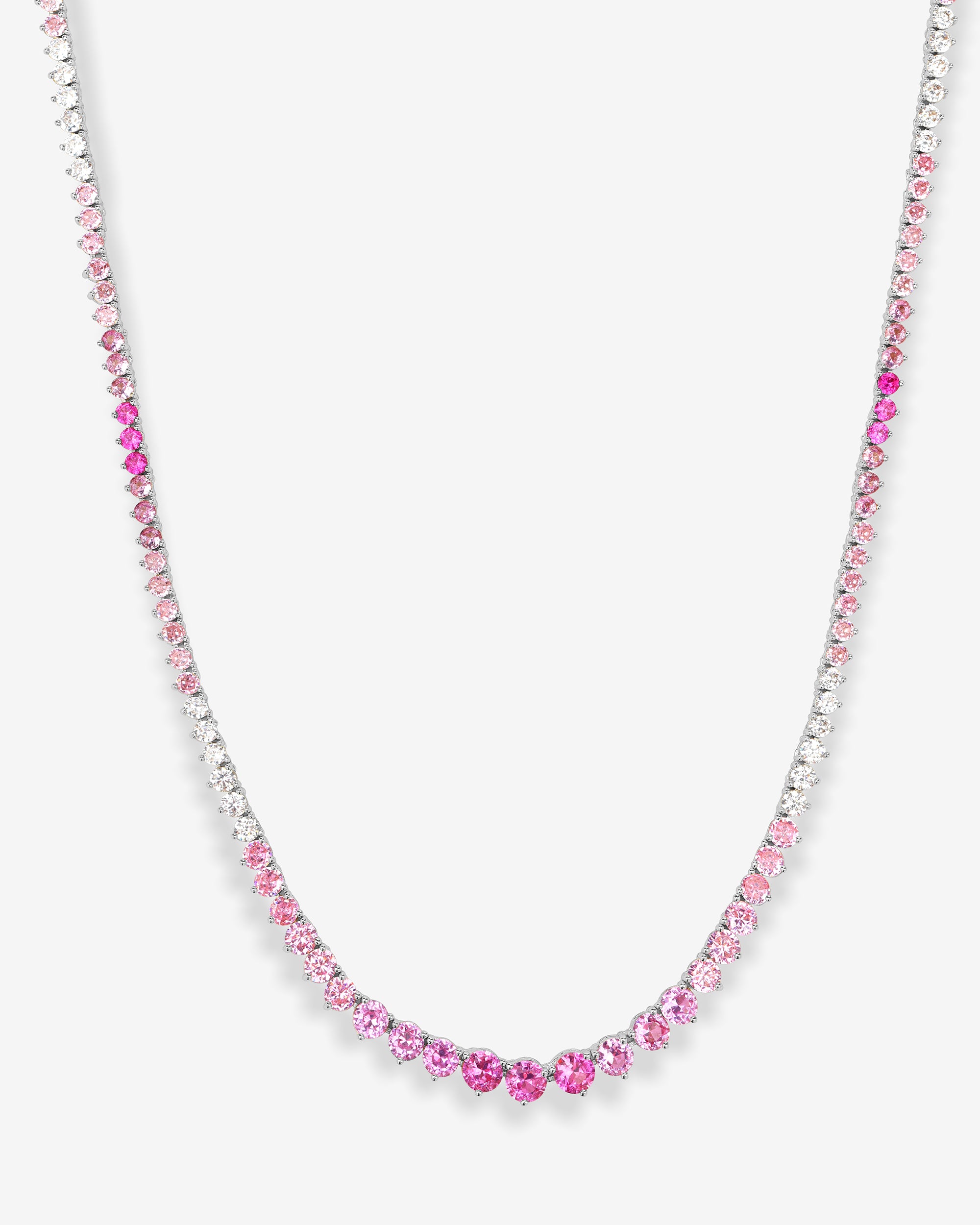 Not Your Basic Graduated Ombré Tennis Necklace 16" - Silver|Pink Sapphire Ombré