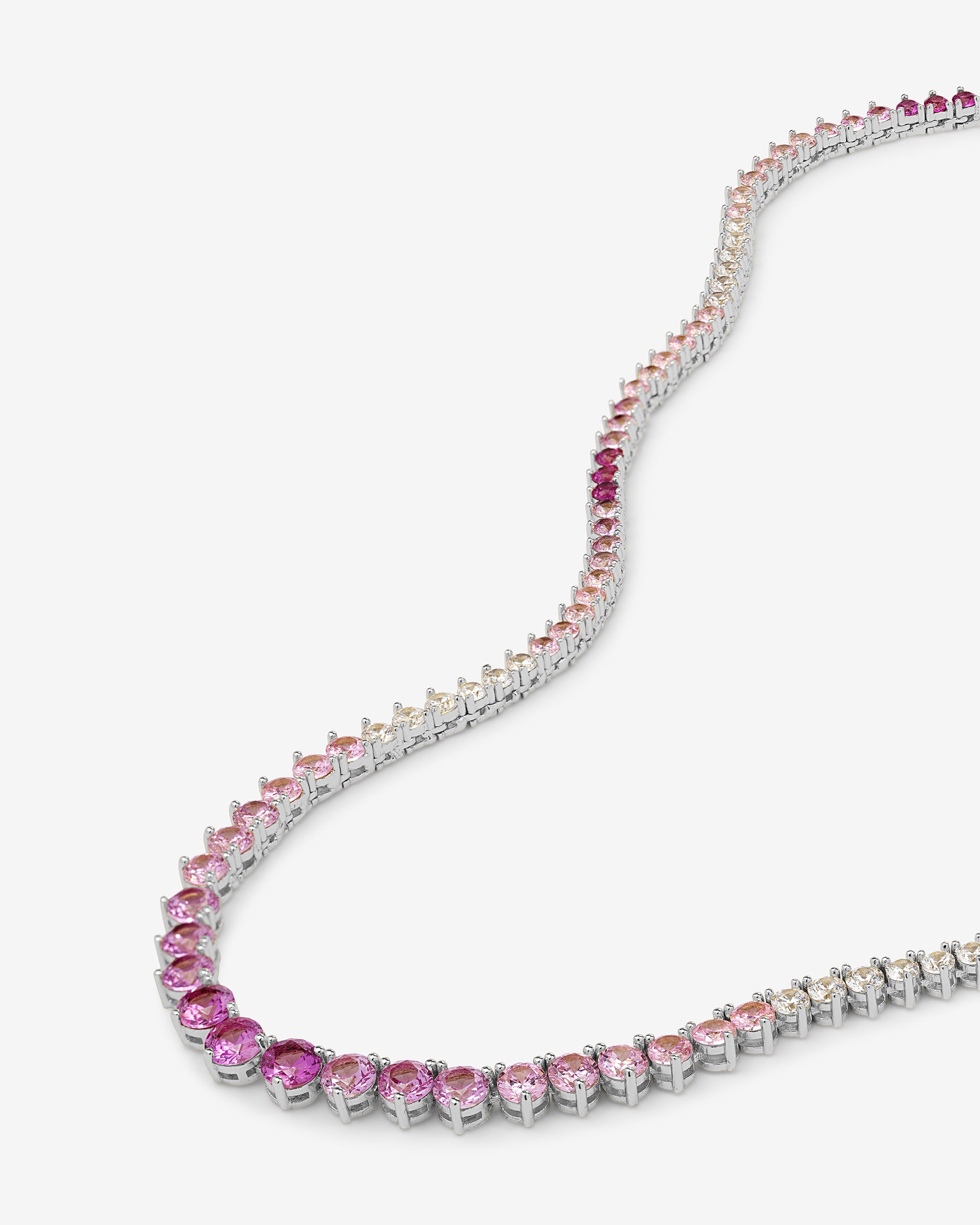 Not Your Basic Graduated Ombré Tennis Necklace 18" - Silver|Pink Sapphire Ombré