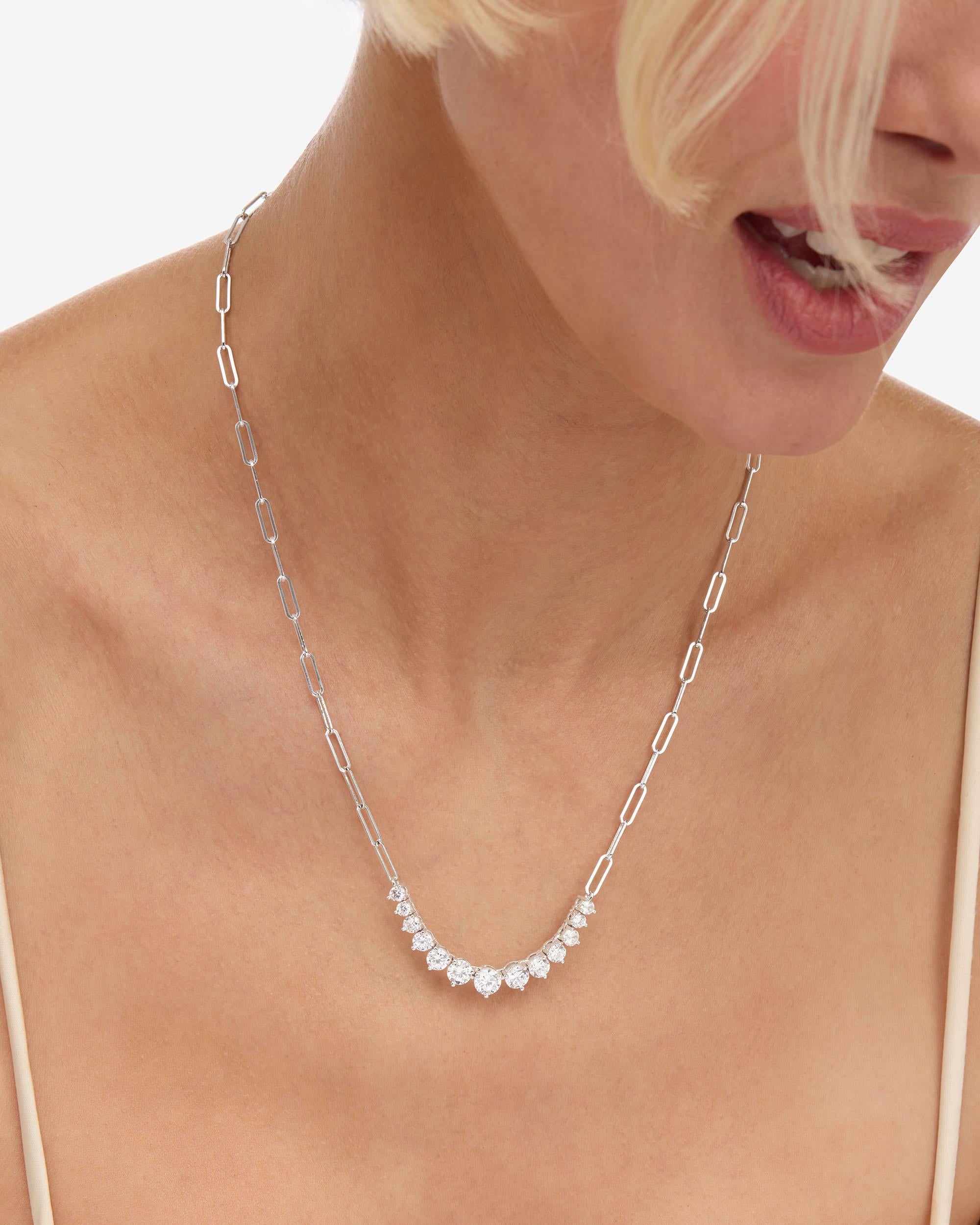 Not Your Basic Graduated Samantha Tennis Necklace - Silver|White Diamondettes