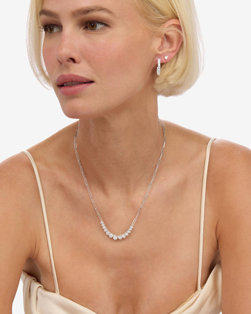 Not Your Basic Graduated Samantha Tennis Necklace - Silver|White Diamondettes