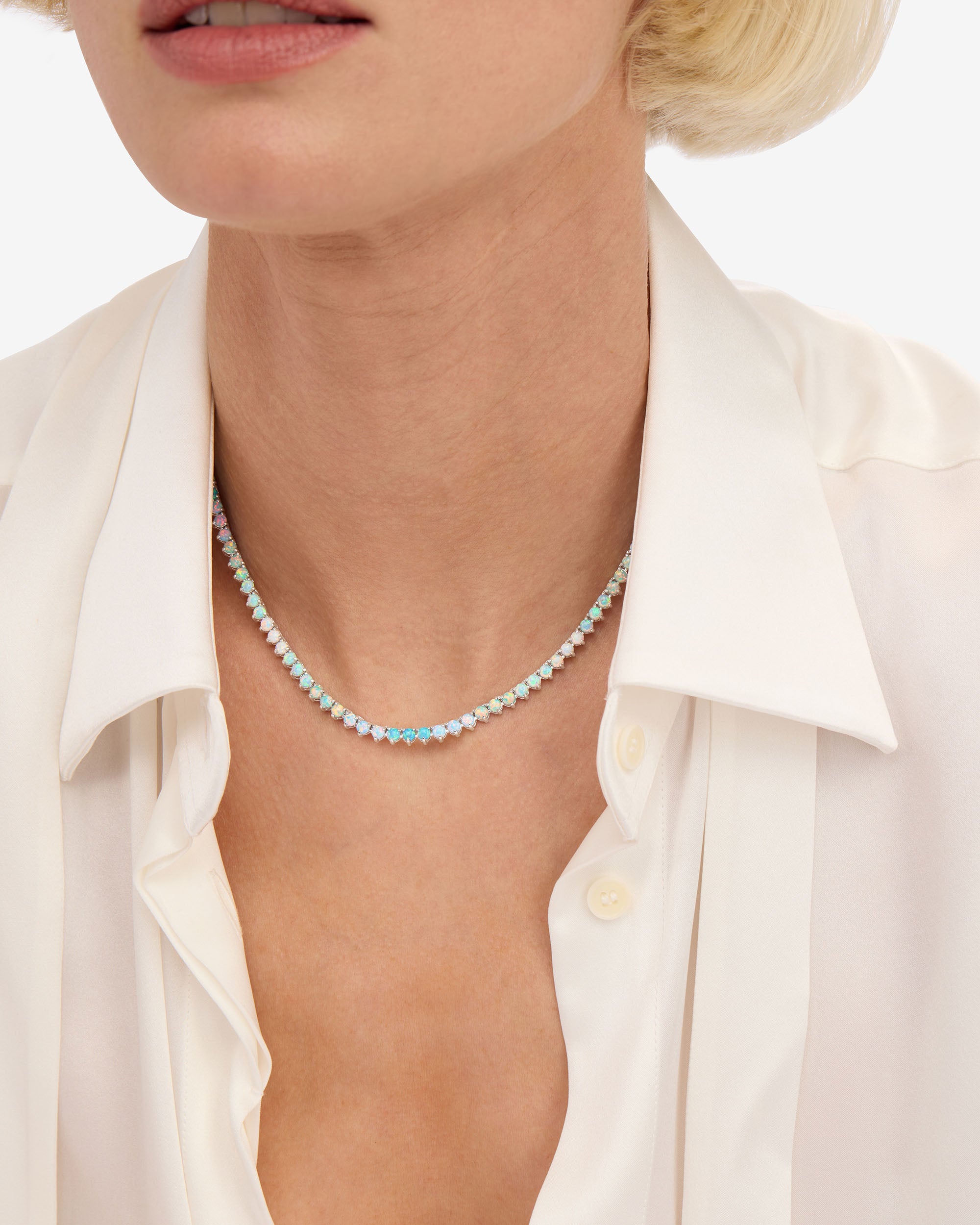 Not Your Basic Ombré Tennis Necklace 16" - Silver|Blue Opal Ombré