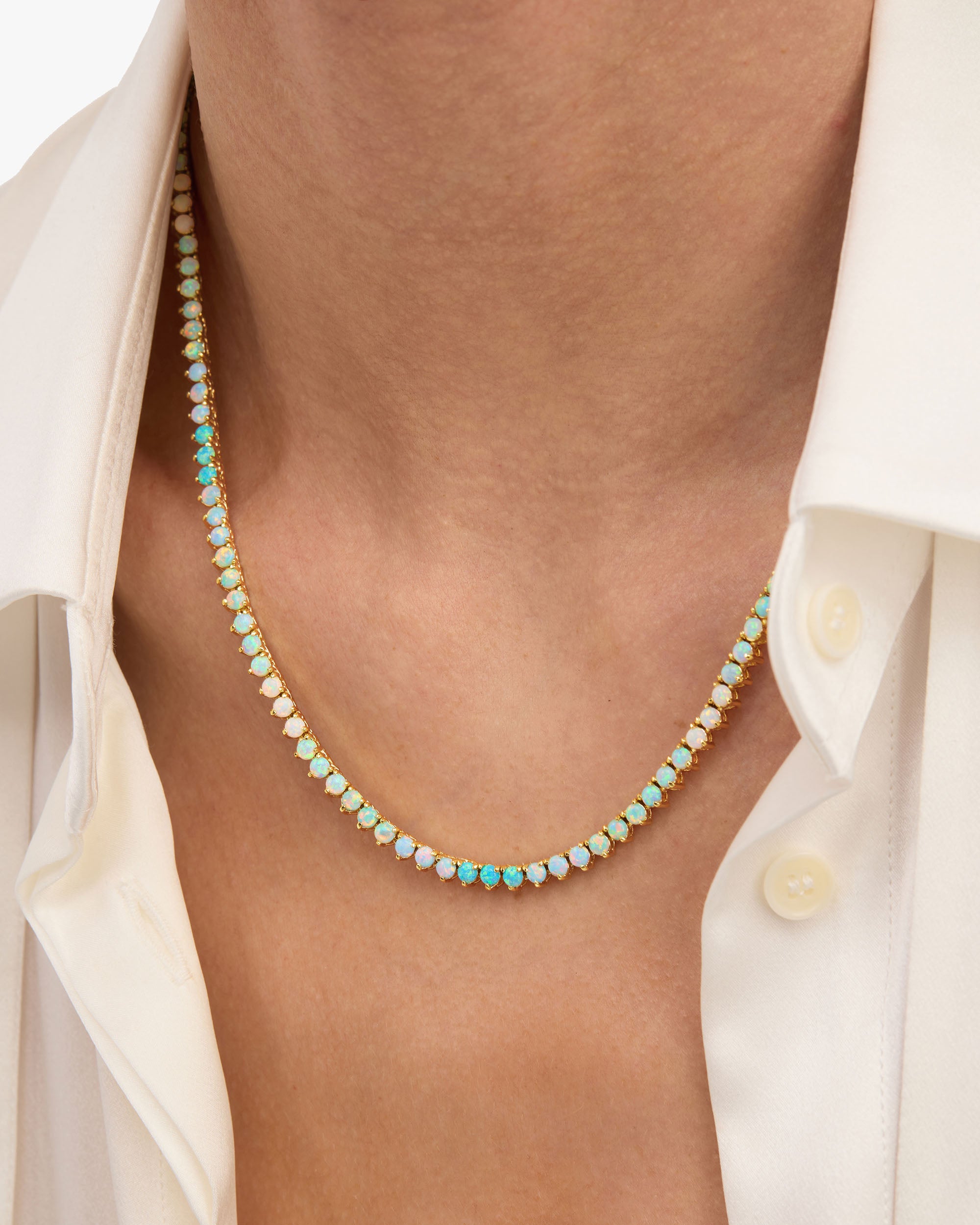 Not Your Basic Ombré Tennis Necklace 18" - Gold|Blue Opal Ombré