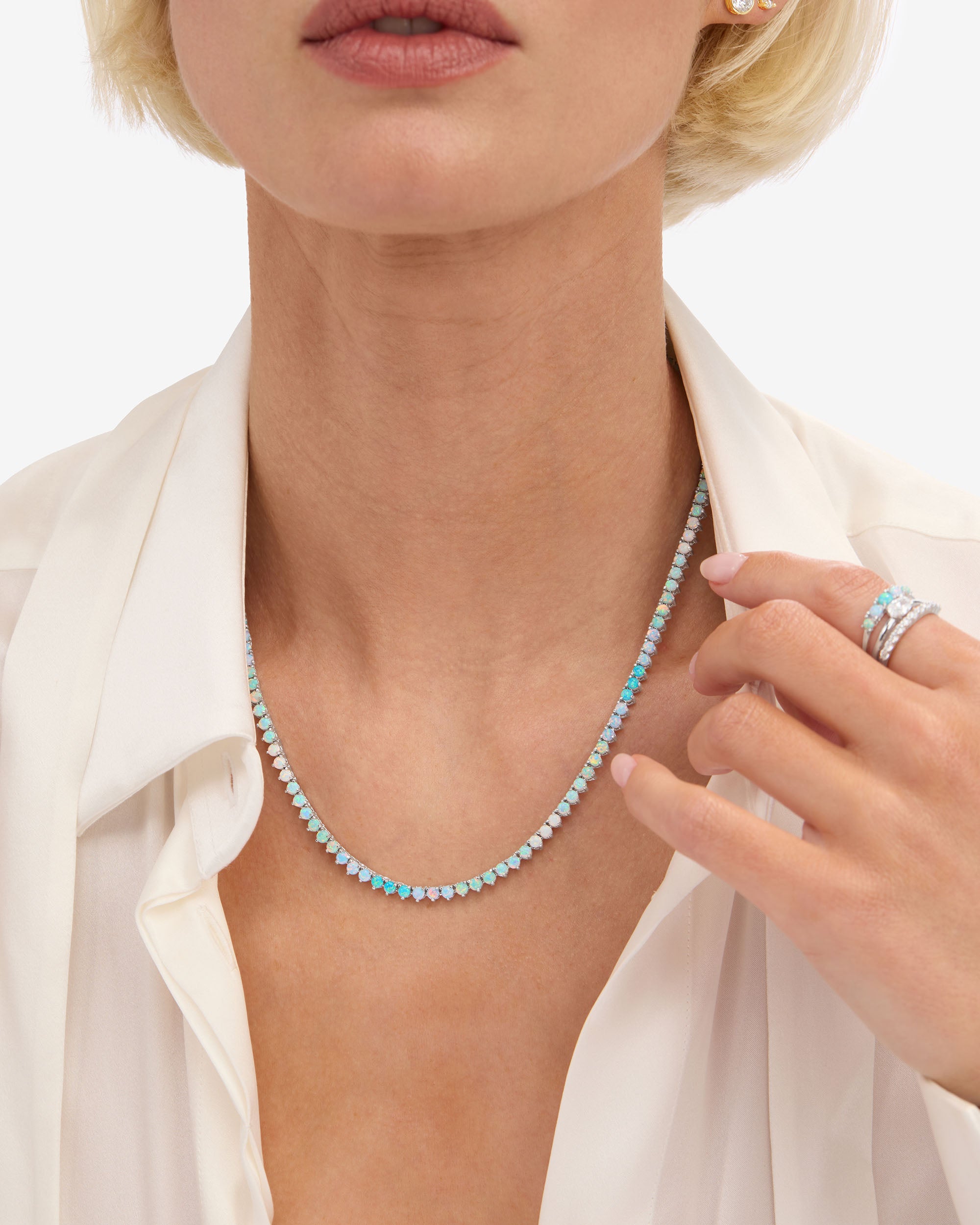 Not Your Basic Ombré Tennis Necklace 18" - Silver|Blue Opal Ombré