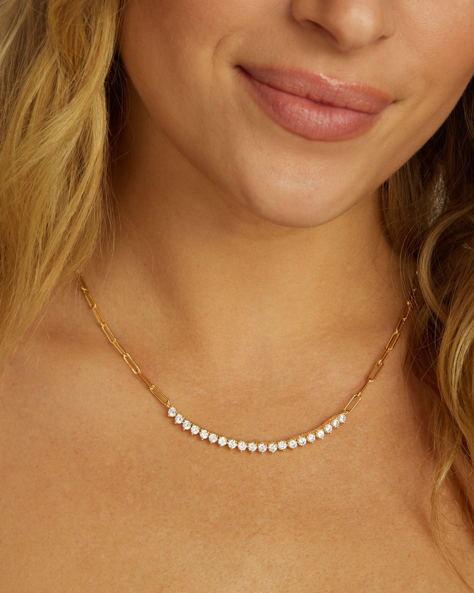 Not Your Basic Samantha Tennis Necklace - Gold|White Diamondettes