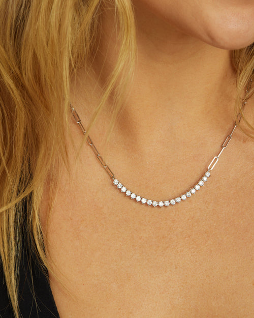 Not Your Basic Samantha Tennis Necklace - Silver|White Diamondettes