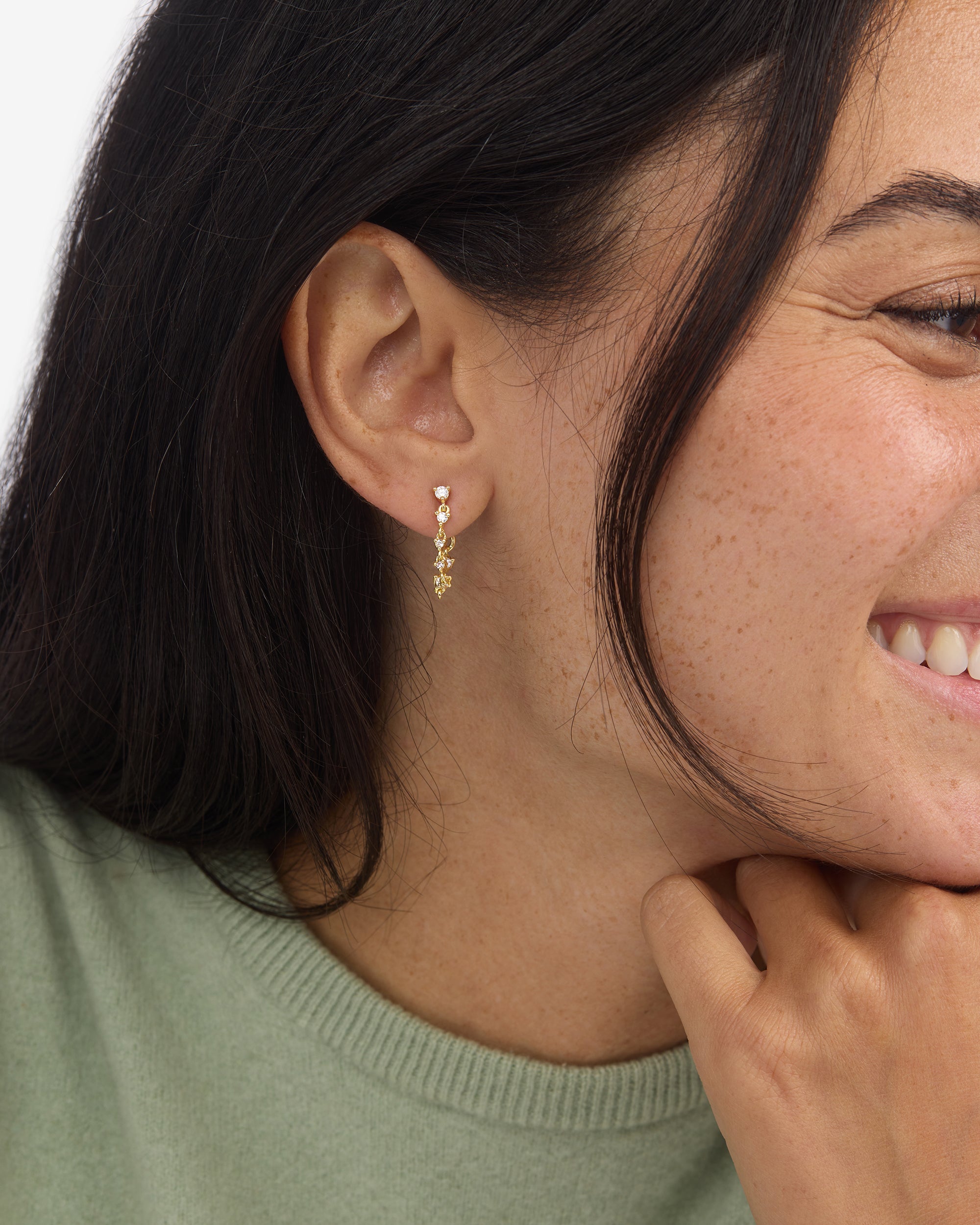 Not Your Basic Soft Hoop Earrings - Gold|White Diamondettes